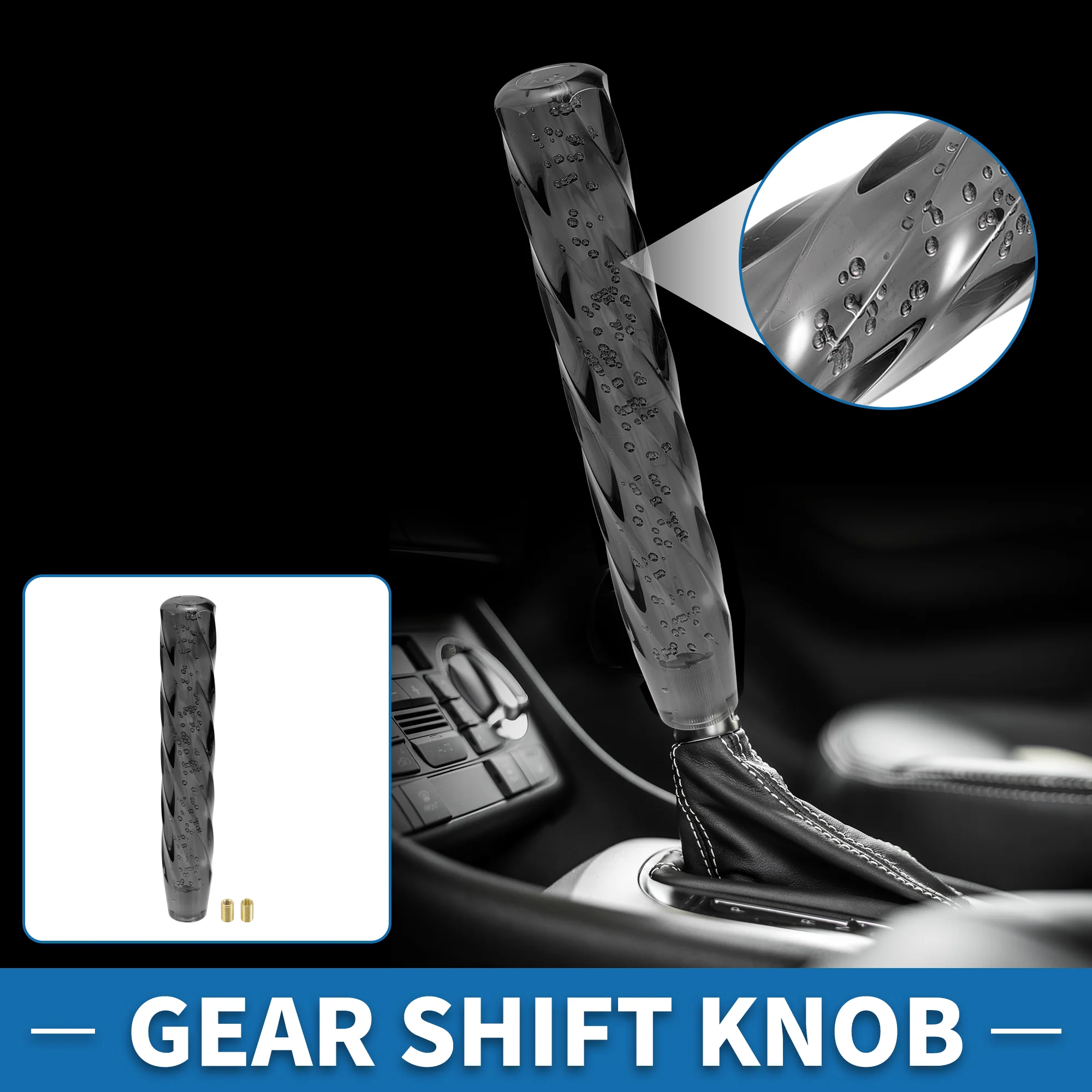 Universal Shift Knob 30cm Stick Shifter Lever Knob with 2 Adapter for Automatic and Manual Vehicle Acrylic Black - Image 2
