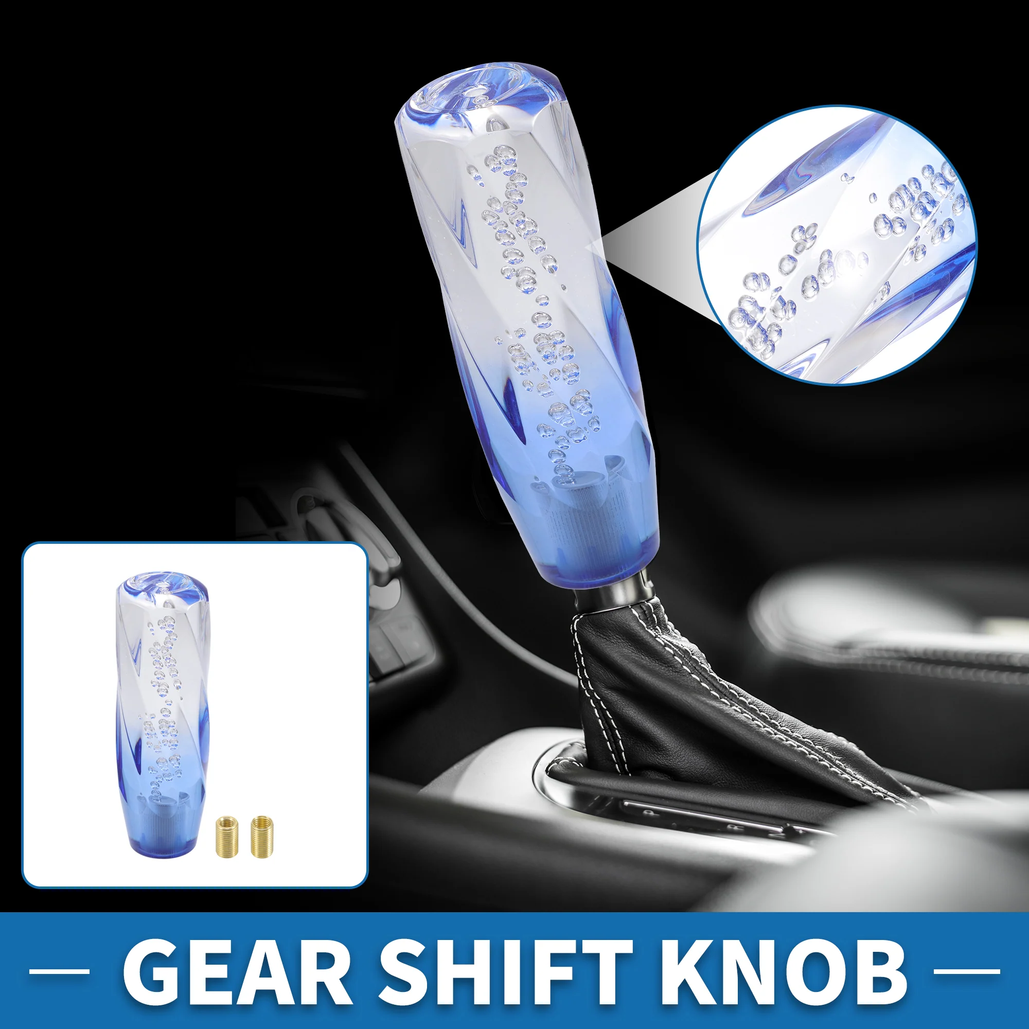 Universal Shift Knob 15cm Stick Shifter Lever Knob with 2 Adapter for Automatic and Manual Vehicle Acrylic Blue Transparent - Image 2
