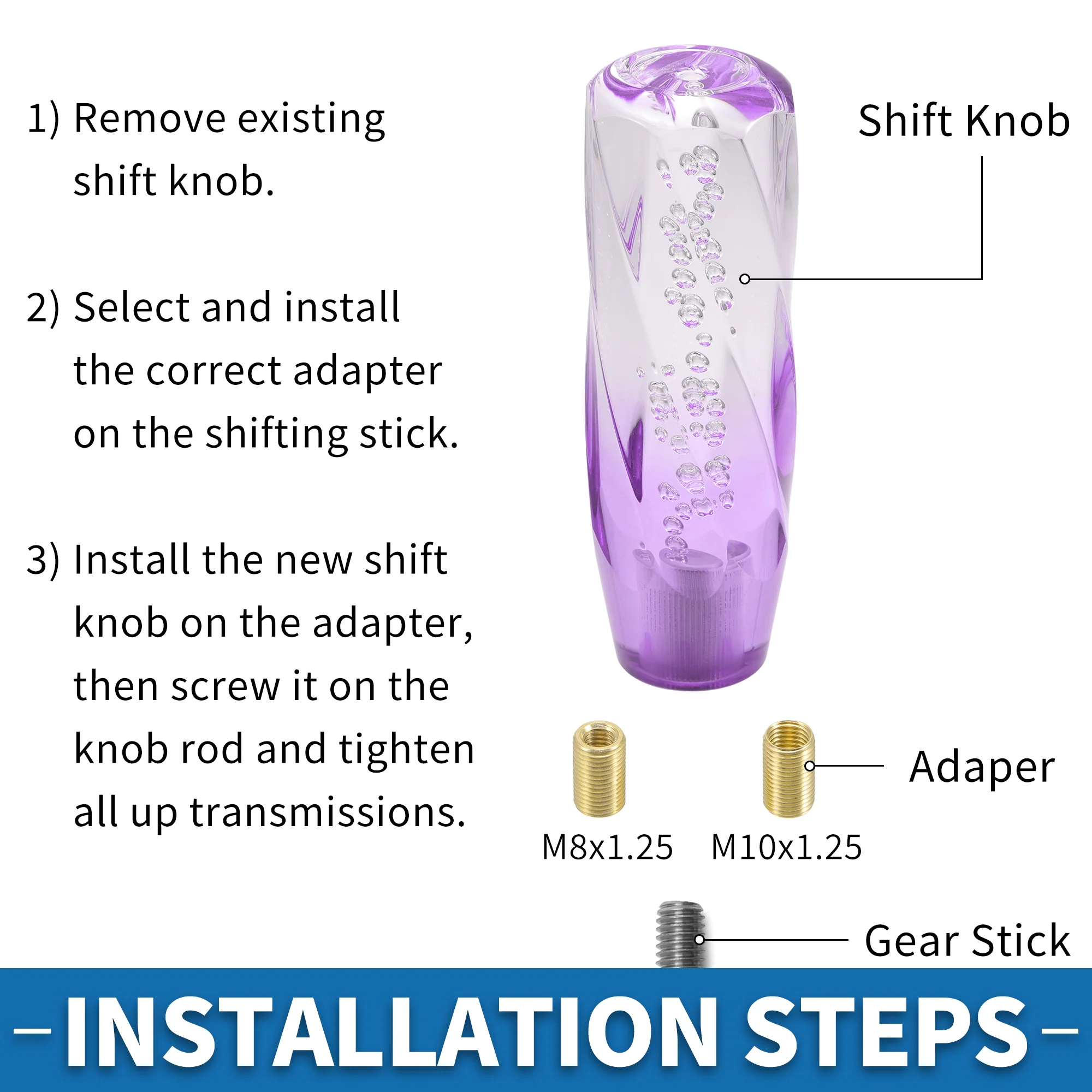 Universal Shift Knob 15cm Stick Shifter Lever Knob with 2 Adapter for Automatic and Manual Vehicle Acrylic Purple Transparent - Image 5