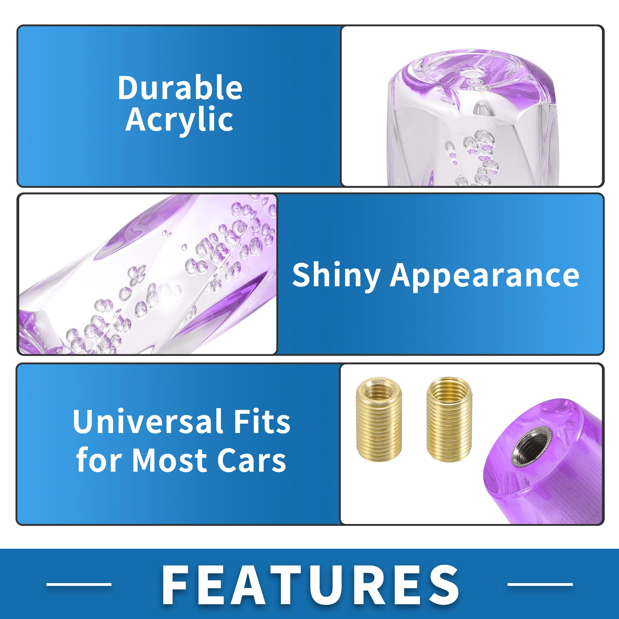 Universal Shift Knob 15cm Stick Shifter Lever Knob with 2 Adapter for Automatic and Manual Vehicle Acrylic Purple Transparent - Image 7