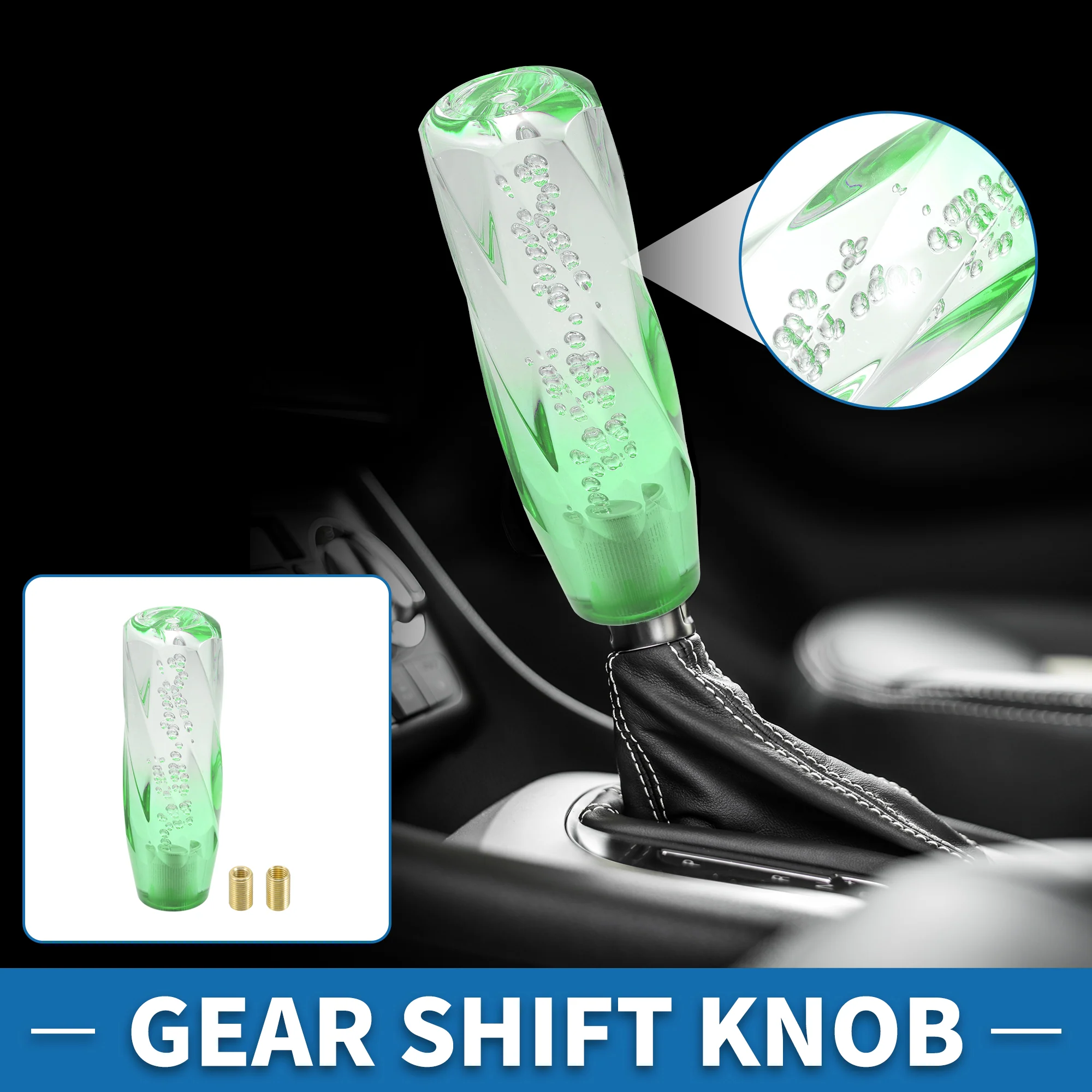 Universal Shift Knob 15cm Stick Shifter Lever Knob with 2 Adapter for Automatic and Manual Vehicle Acrylic Light Green Transparent - Image 2