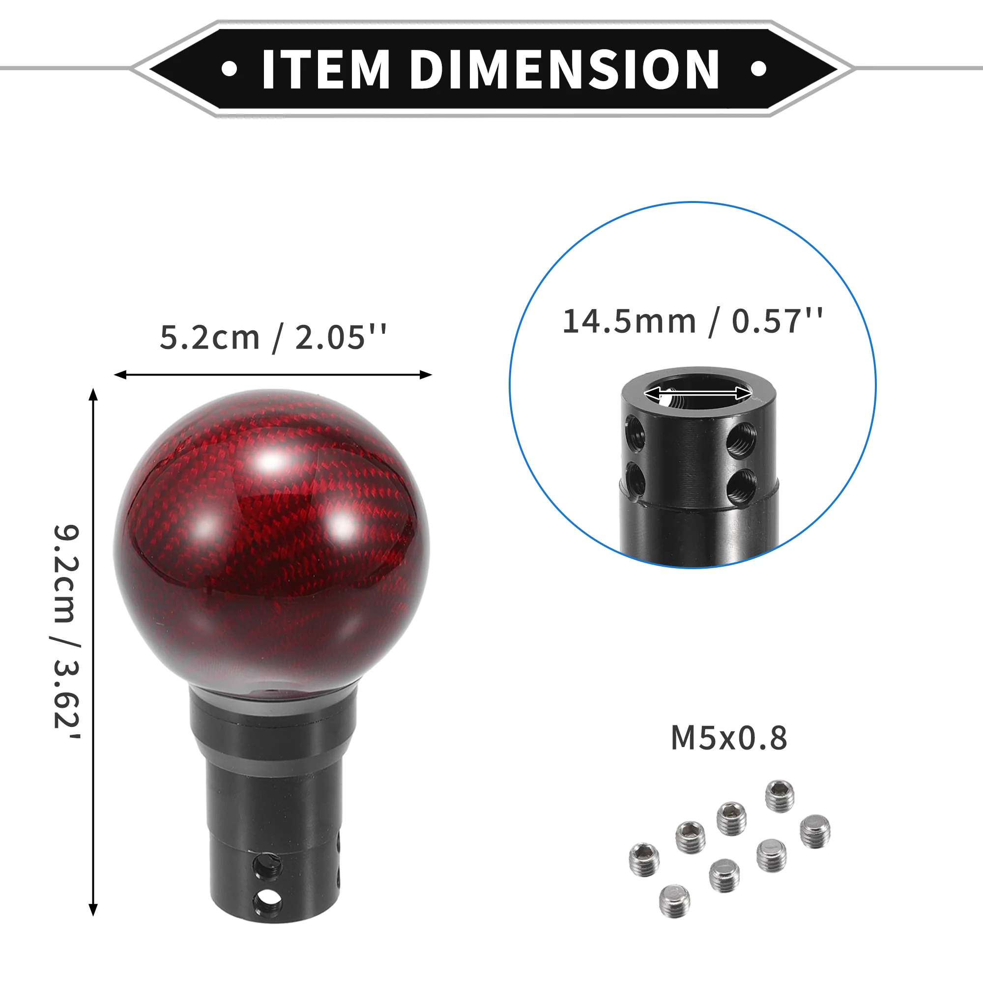Shifter Knob Kit, 9.2cm Shift Lever Knob Universal for Automatic and Manual Vehicle Durable Aluminum Alloy Carbon Fiber Red with Gear Head Limiter - Image 7