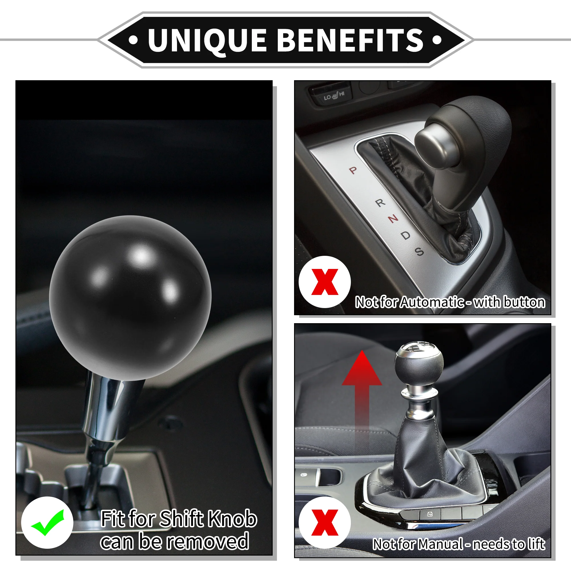 Gear Shifter Knob Kit, 5cm Round Ball Shift Lever Knob Universal for Automatic and Manual Vehicle Durable Aluminum Alloy Black with 3 Adapter - Image 4