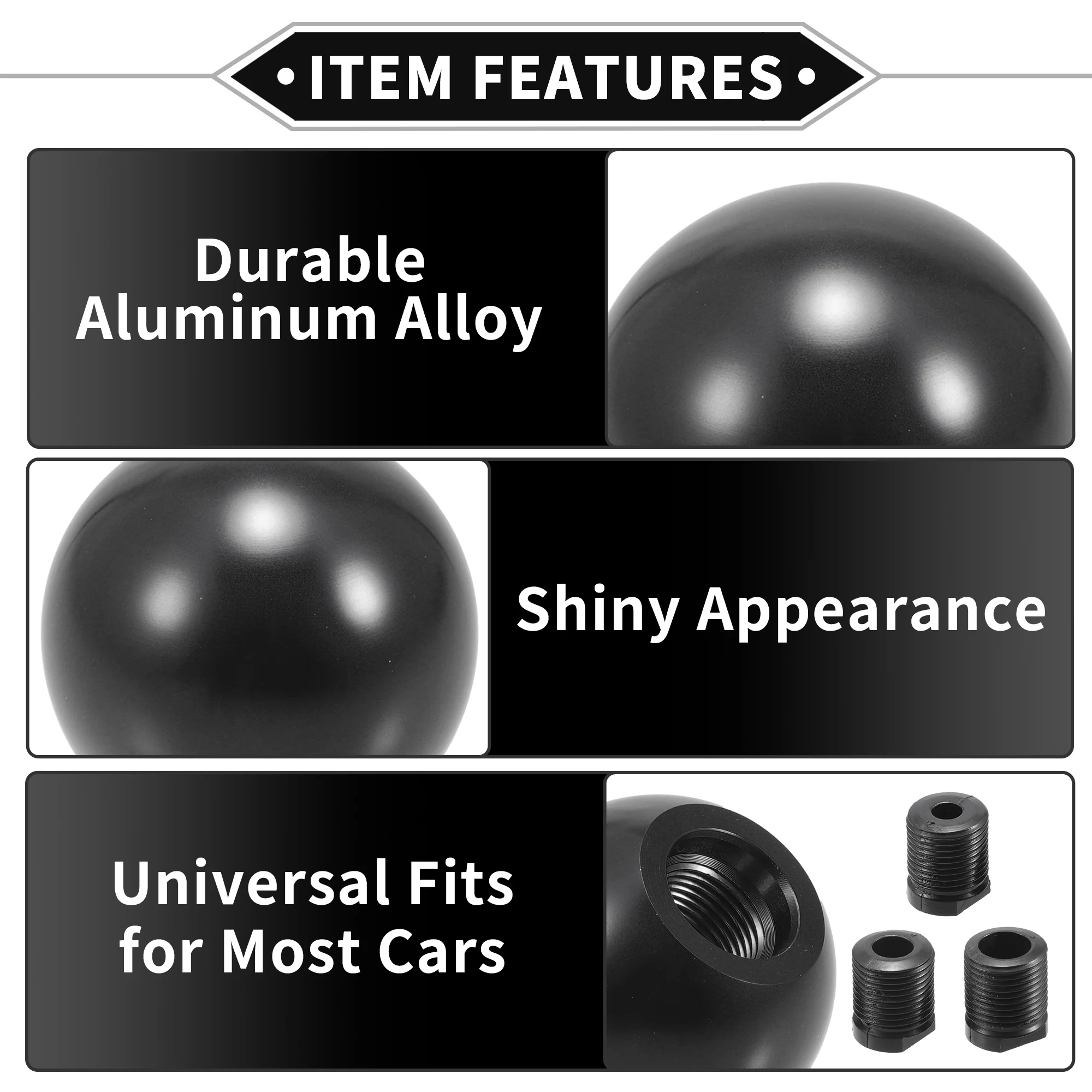 Gear Shifter Knob Kit, 5cm Round Ball Shift Lever Knob Universal for Automatic and Manual Vehicle Durable Aluminum Alloy Black with 3 Adapter - Image 5