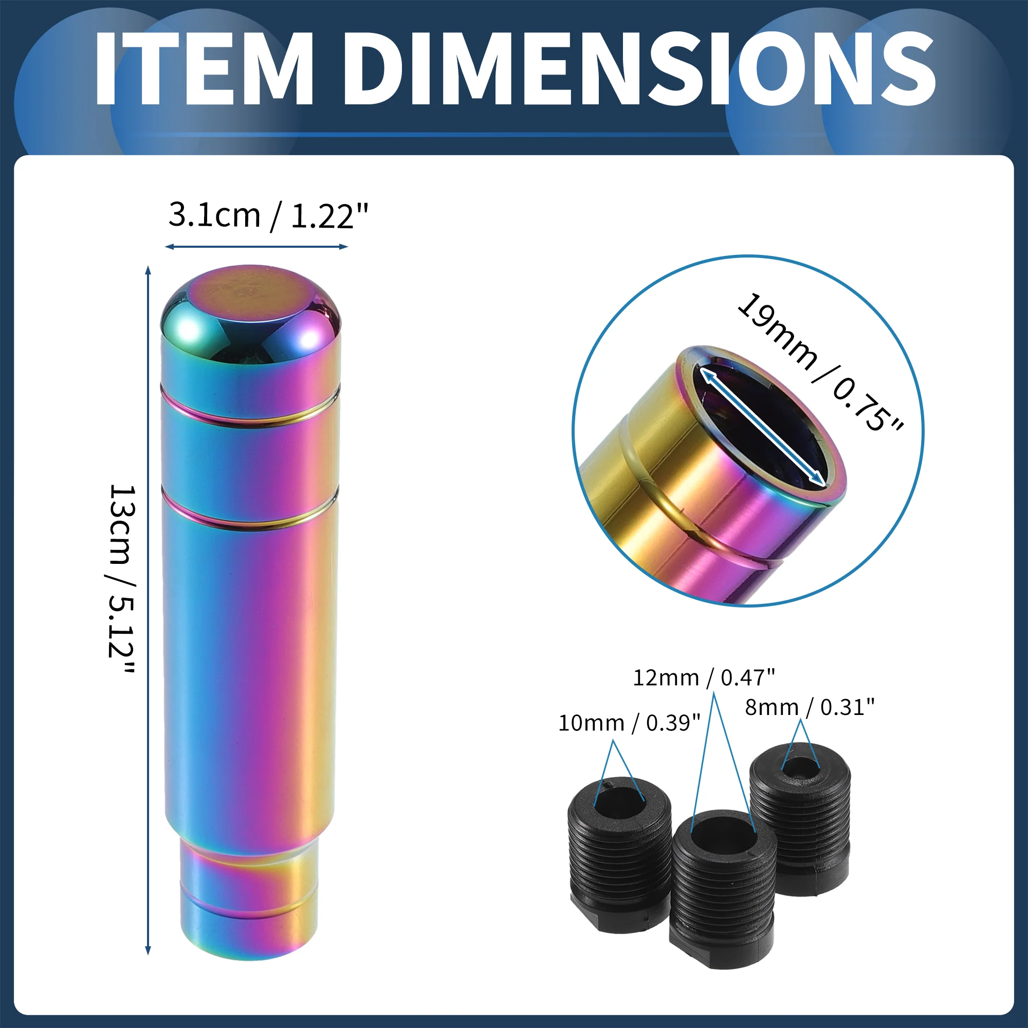 Cylinder Shift Knob, 13cm Universal for Automatic and Manual Vehicle Gear Shifter Knob with 3 Adapter Aluminum Alloy Assorted Color, 1 Set - Image 4