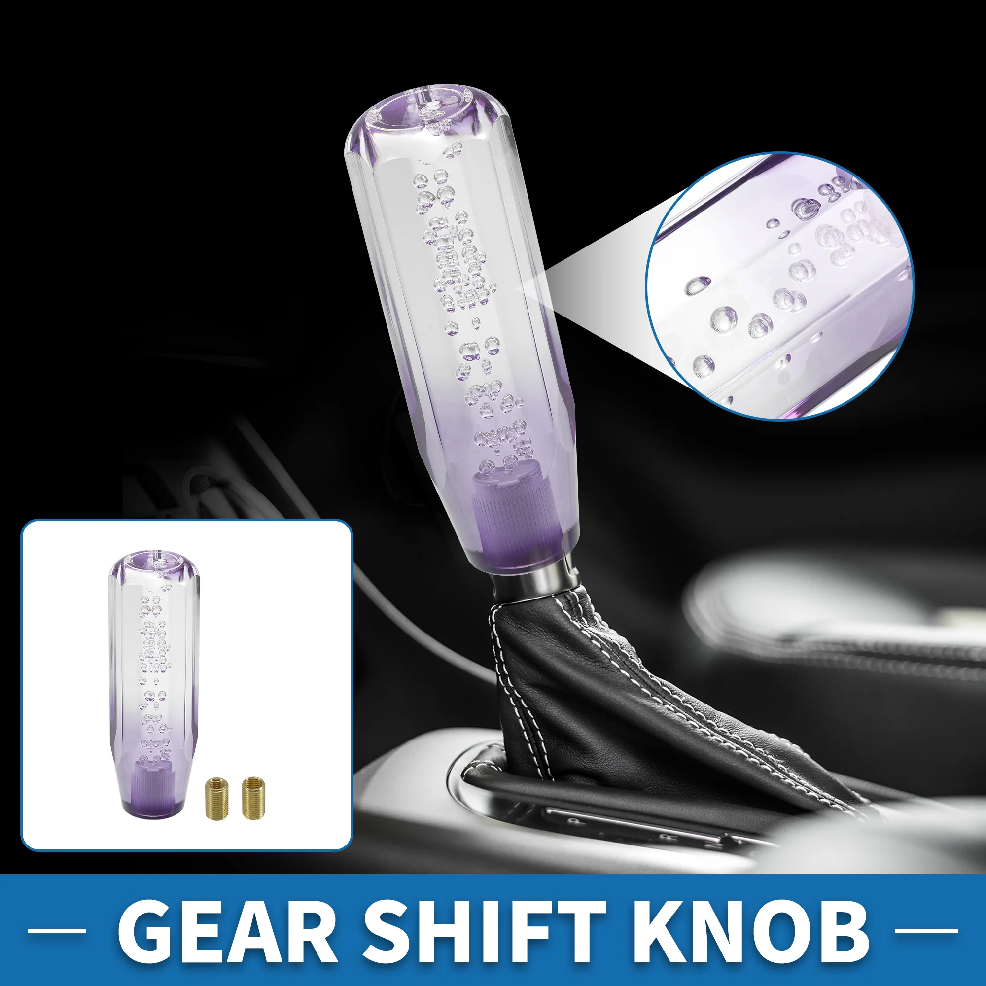 Universal Shift Knob 15cm Stick Shifter Lever Knob with 2 Adapter for Automatic and Manual Vehicle Acrylic Purple and Clear - Image 2