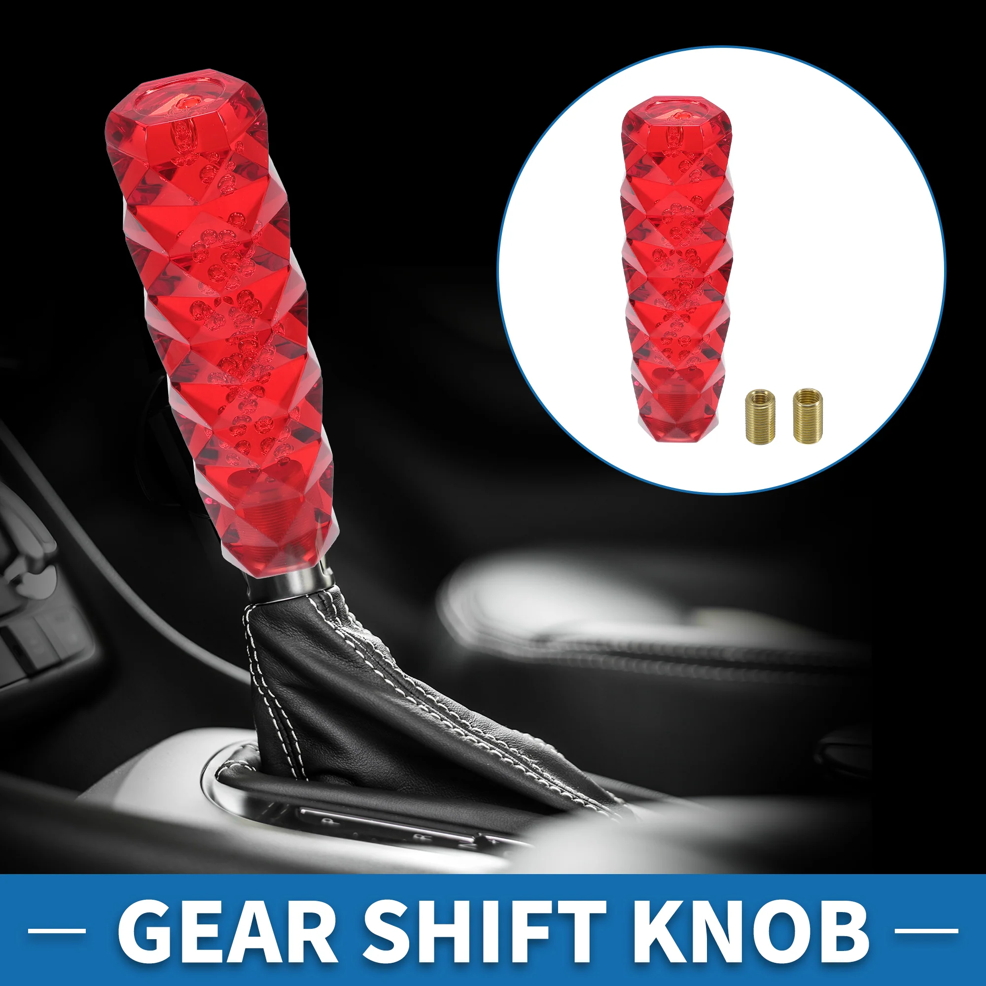Universal Shift Knob 15cm Shifter Lever Knob with 2 Adapter for Automatic and Manual Vehicle Acrylic Red - Image 3