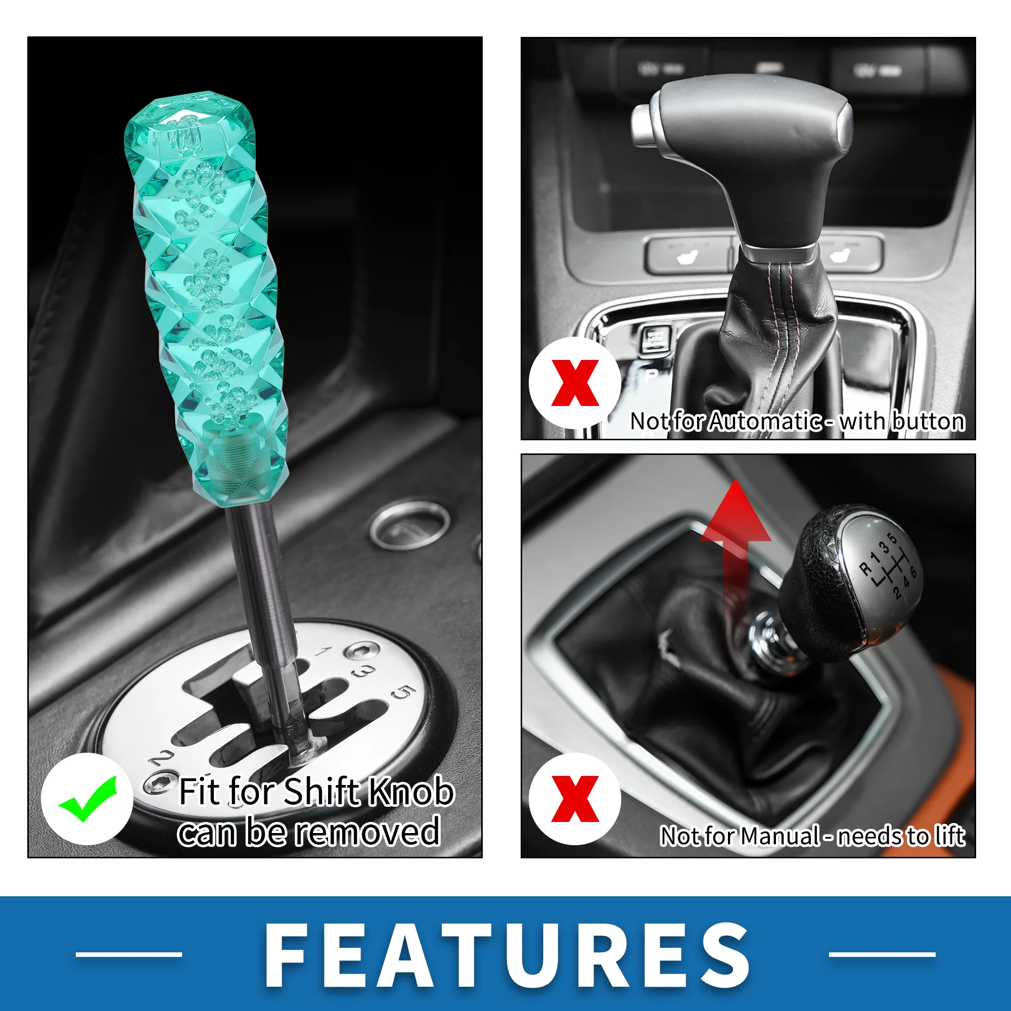 Universal Shift Knob 15cm Stick Shifter Lever Knob with 2 Adapter for Automatic and Manual Vehicle Acrylic Cyan Blue - Image 6