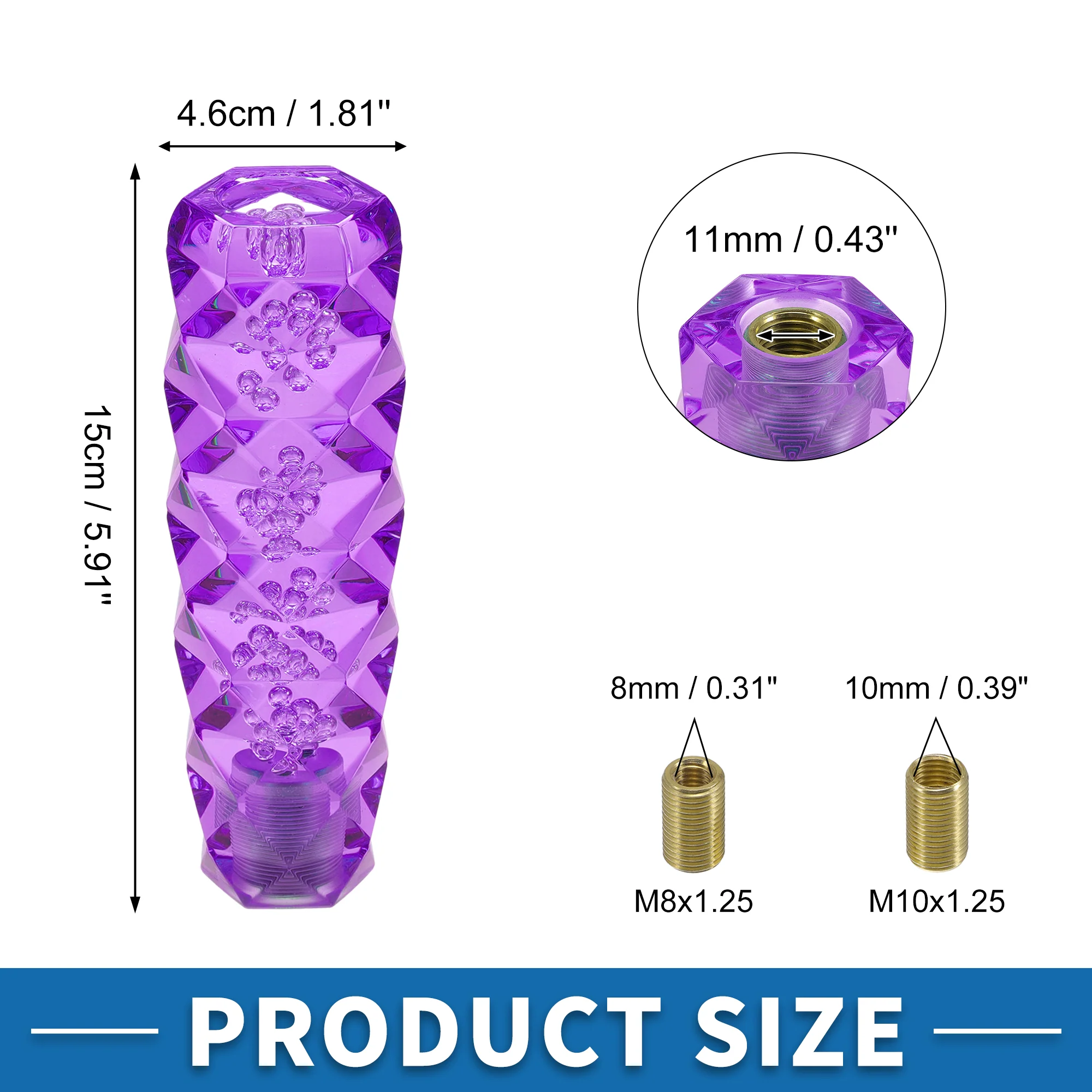 Shift Knob 15cm Stick Shifter Lever Knob with 2 Adapter for Automatic and Manual Vehicle Acrylic Purple - Image 4