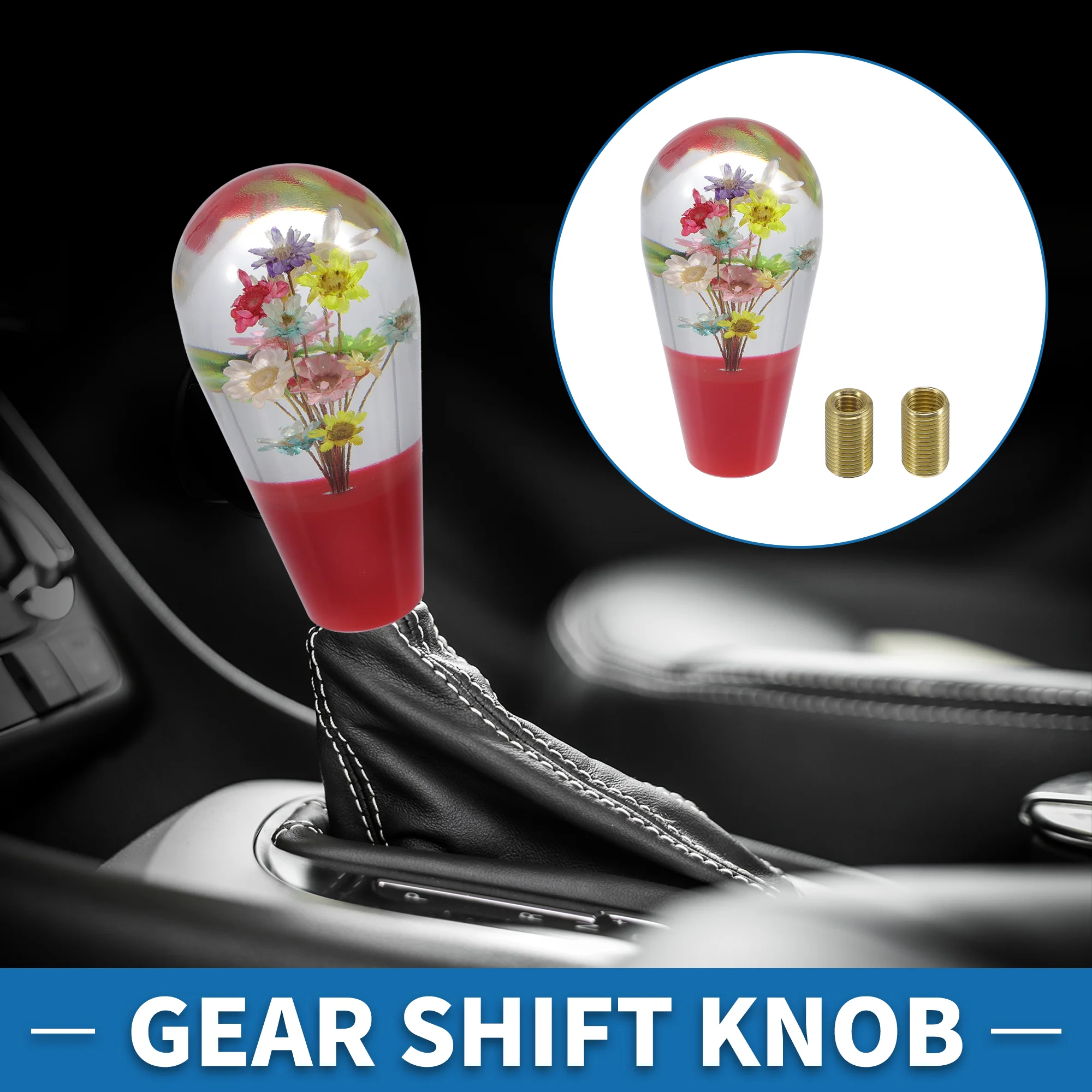 Universal Shift Knob 9.3cm Stick Shifter Lever Knob with 2 Adapter for Automatic and Manual Vehicle Acrylic Clear Red - Image 3