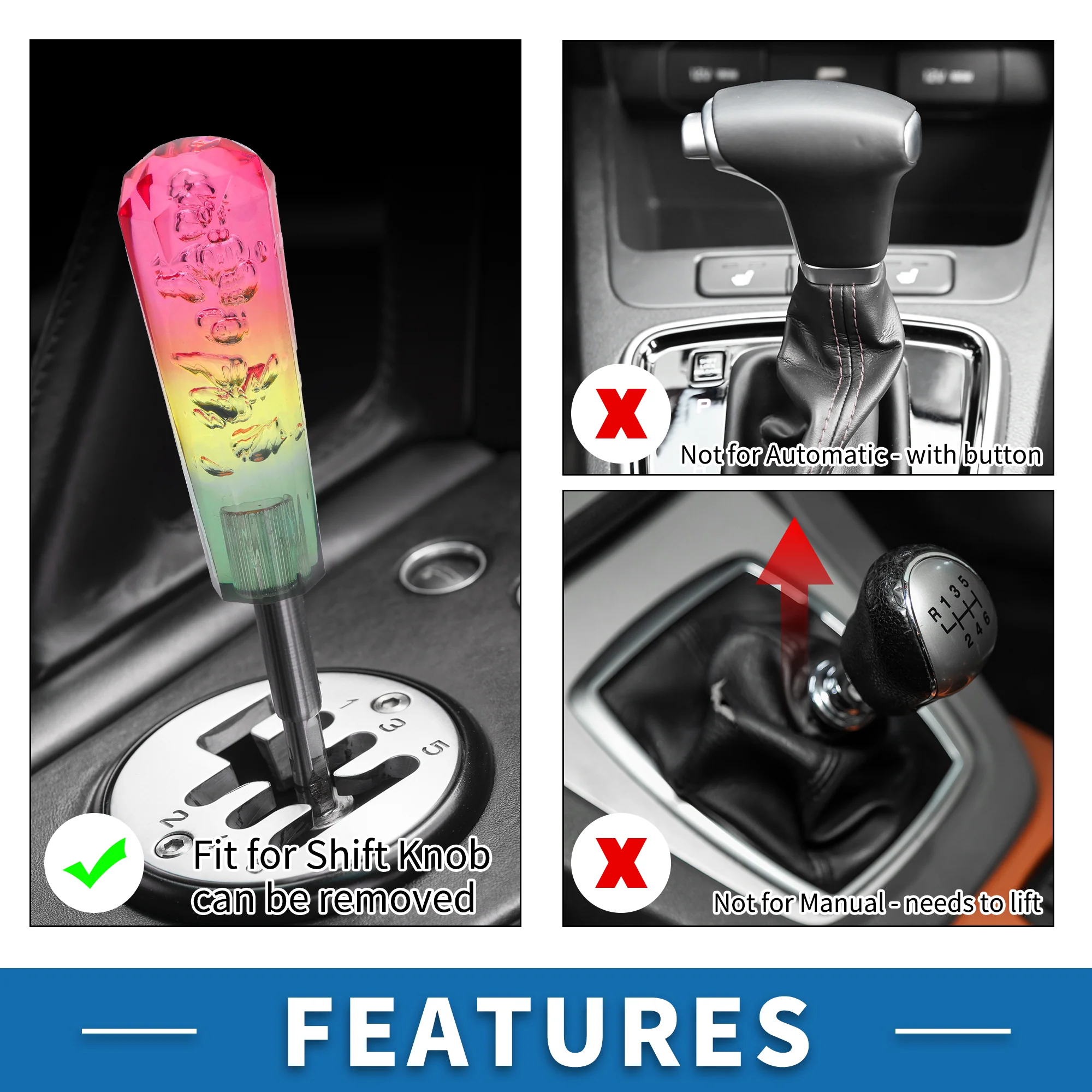 Universal Shift Knob 15cm Stick Shifter Lever Knob with 2 Adapter for Automatic and Manual Vehicle Acrylic Pink Yellow Green - Image 6