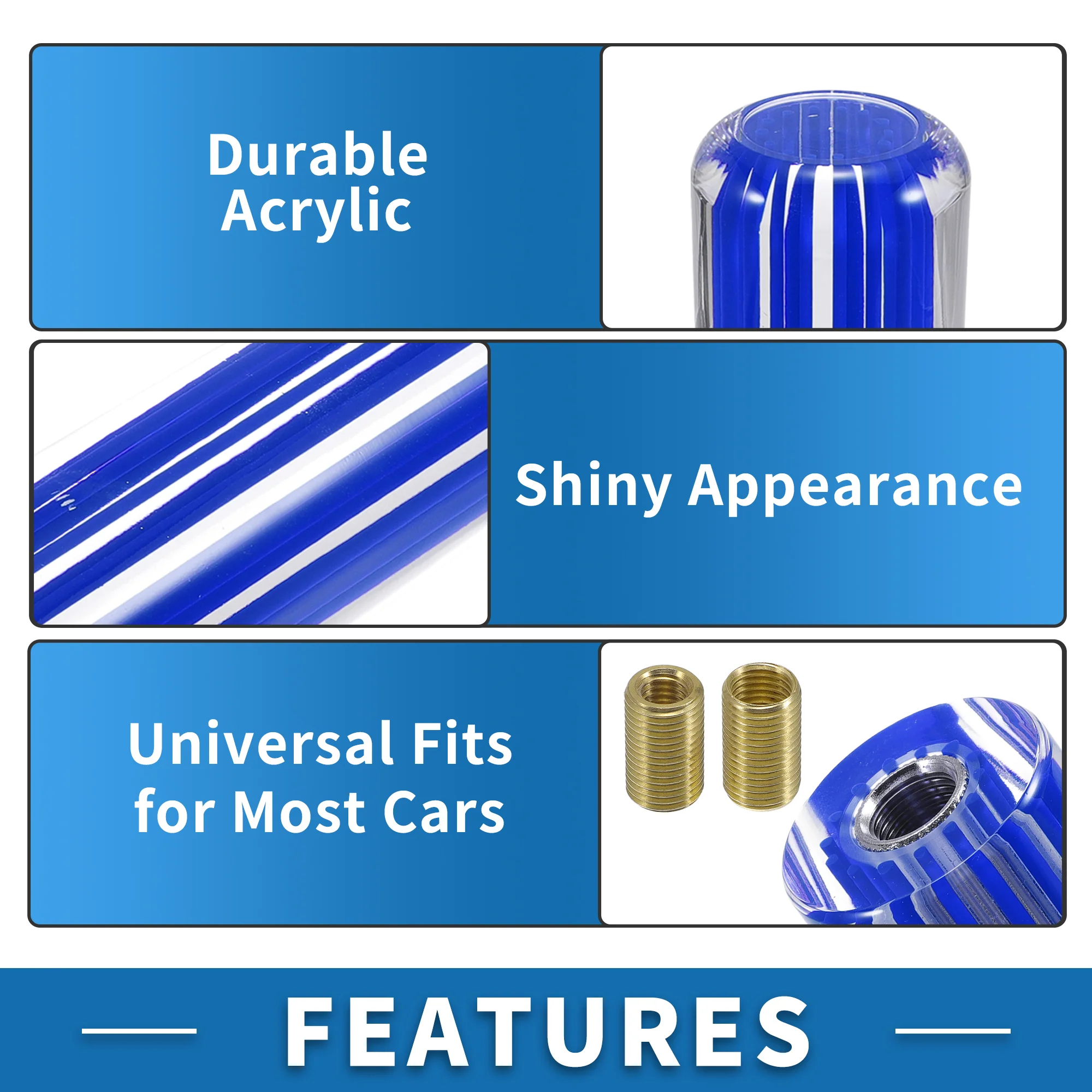 Universal Shift Knob 20cm Stick Shifter Lever Knob with 2 Adapter for Automatic and Manual Vehicle Acrylic Clear with Blue Stitches - Image 7