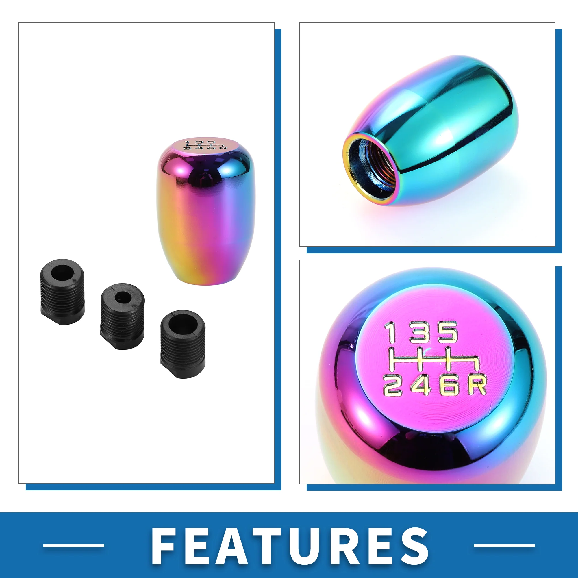 Universal Shift Knob 5.4cm Gear Shifter Knob with 3 Adapter for 6 Speed Manual Transmission Vehicle Aluminum Alloy Multicolor - Image 5
