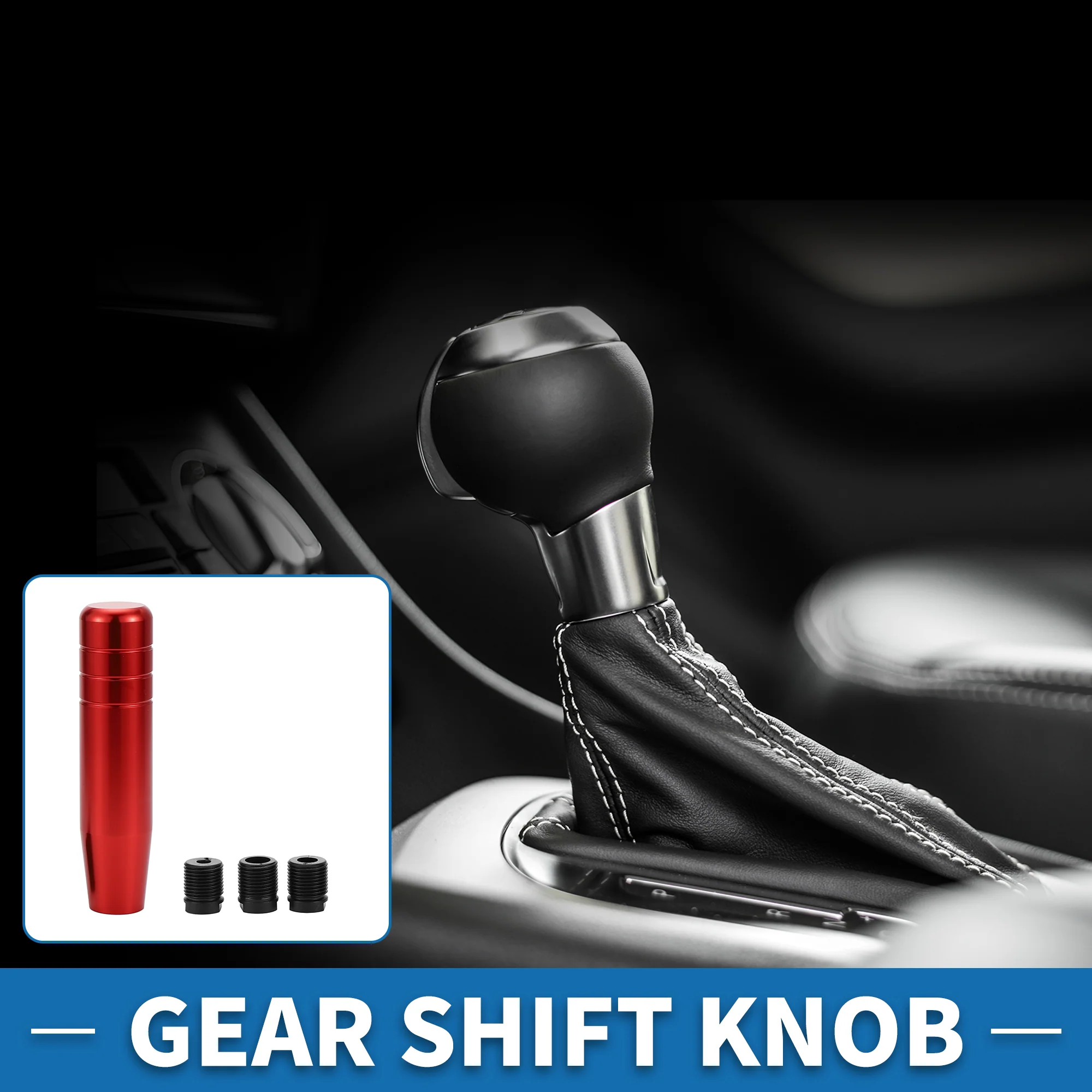 Universal Shift Knob 13cm Stick Shifter Lever Knob with 3 Adapter for Automatic and Manual Vehicle Aluminum Alloy Red - Image 2