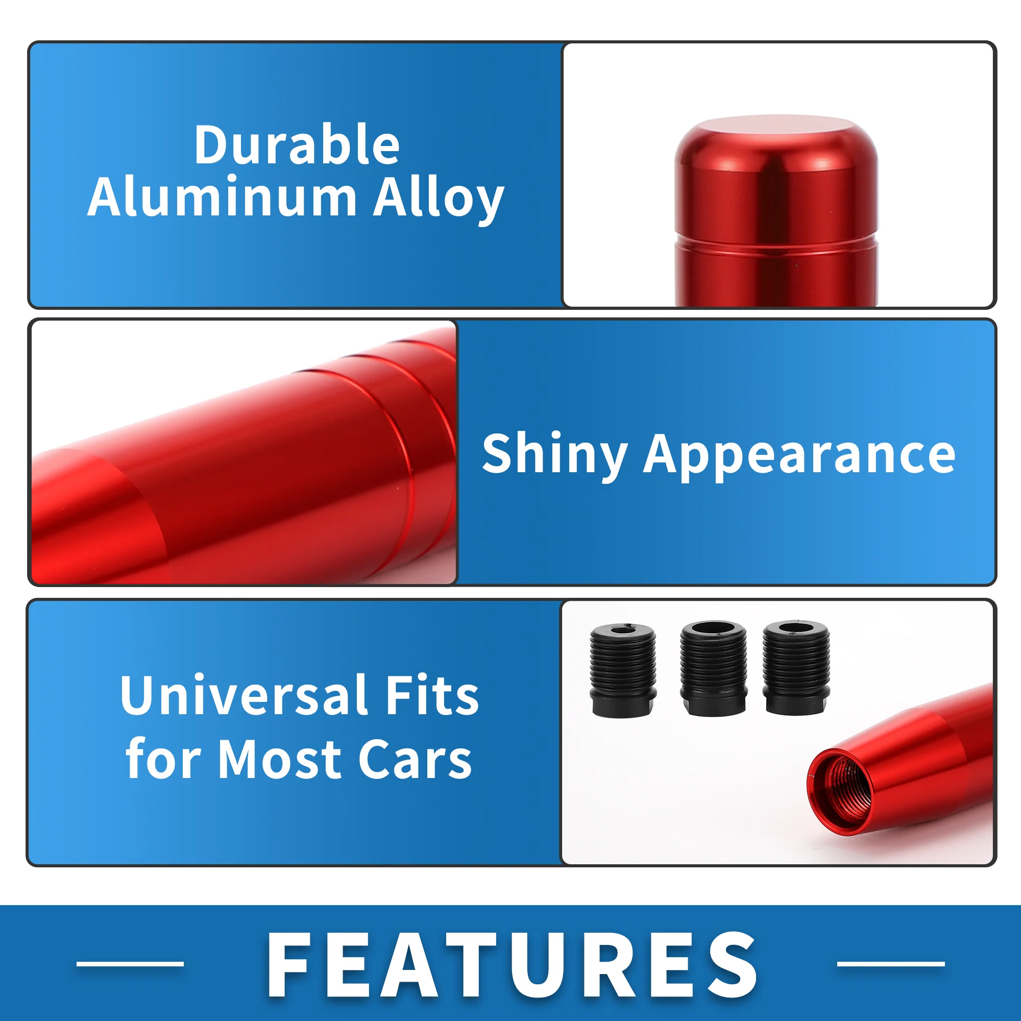 Universal Shift Knob 13cm Stick Shifter Lever Knob with 3 Adapter for Automatic and Manual Vehicle Aluminum Alloy Red - Image 7