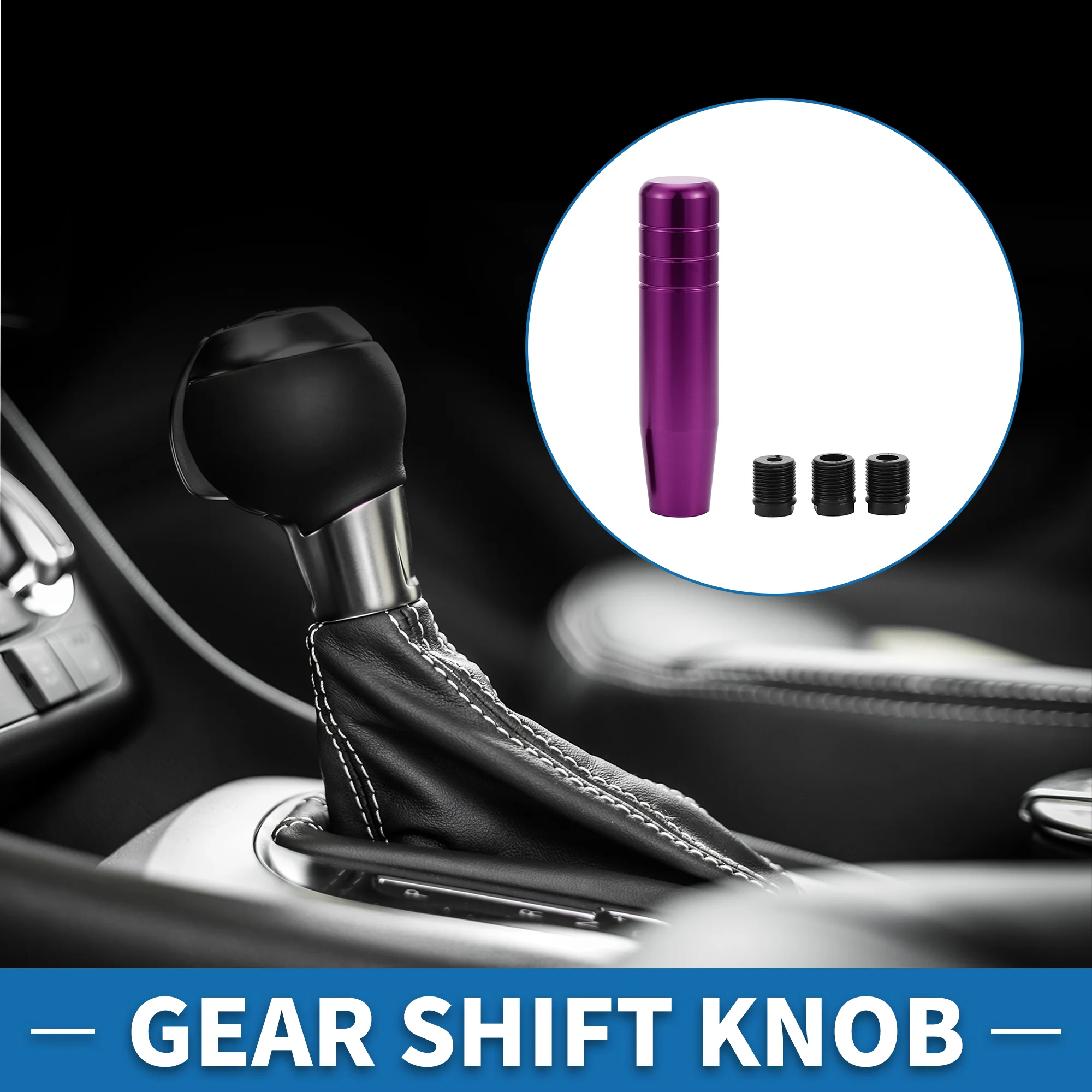 Universal Shift Knob 13cm Stick Shifter Lever Knob with 3 Adapter for Automatic and Manual Vehicle Aluminum Alloy Purple - Image 3