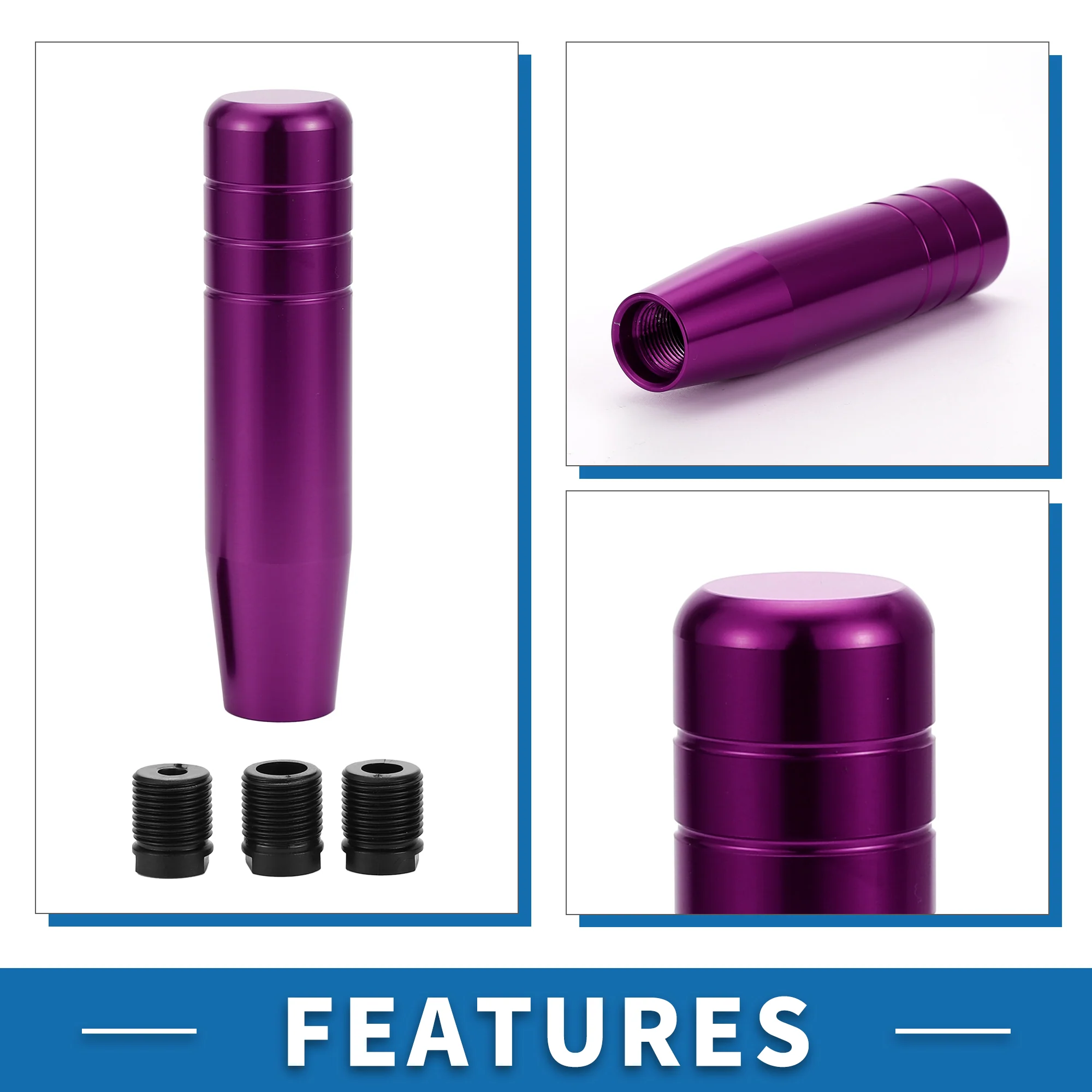 Universal Shift Knob 13cm Stick Shifter Lever Knob with 3 Adapter for Automatic and Manual Vehicle Aluminum Alloy Purple - Image 5