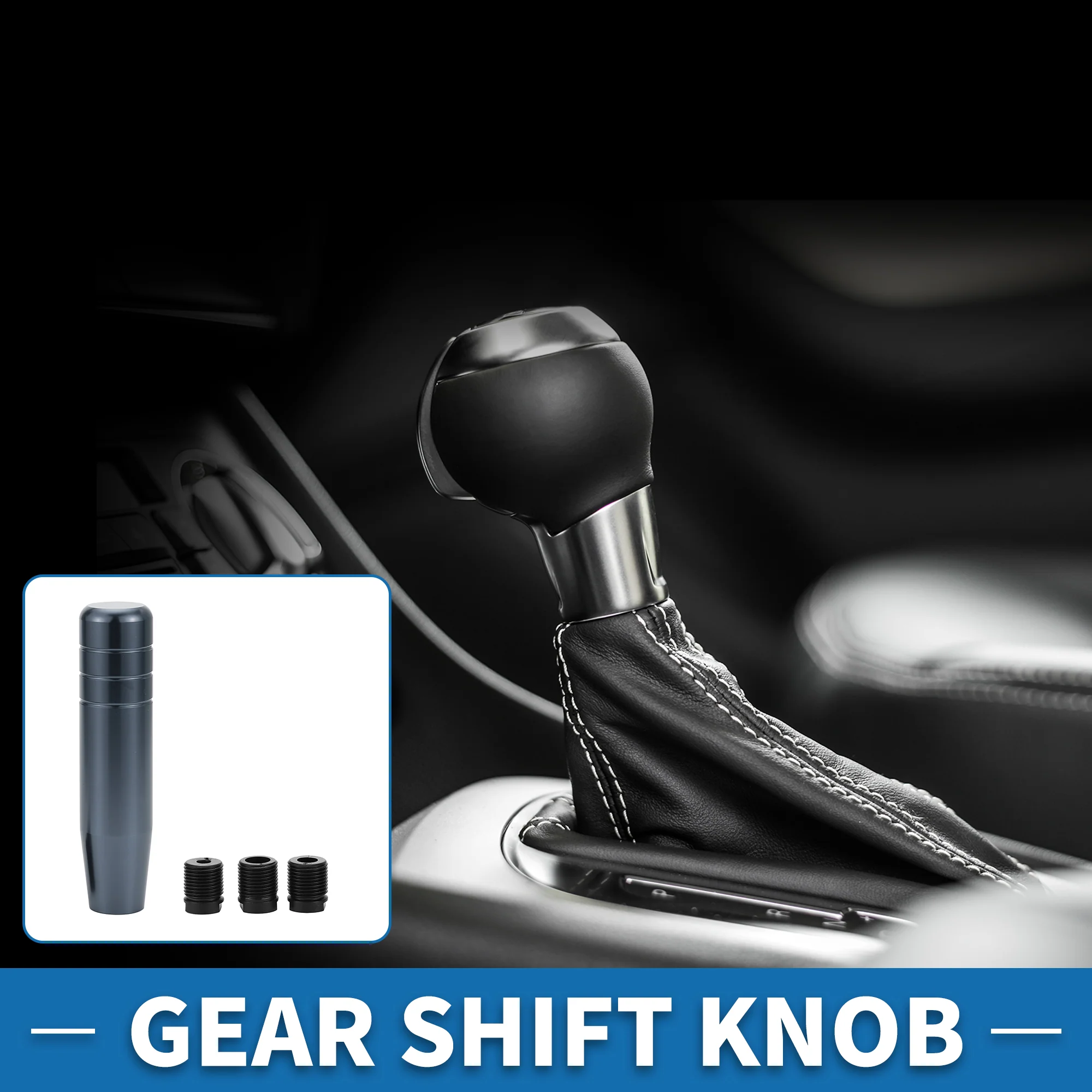 Universal Shift Knob 13cm Stick Shifter Lever Knob with 3 Adapter for Automatic and Manual Vehicle Aluminum Alloy Titanium Tone - Image 2