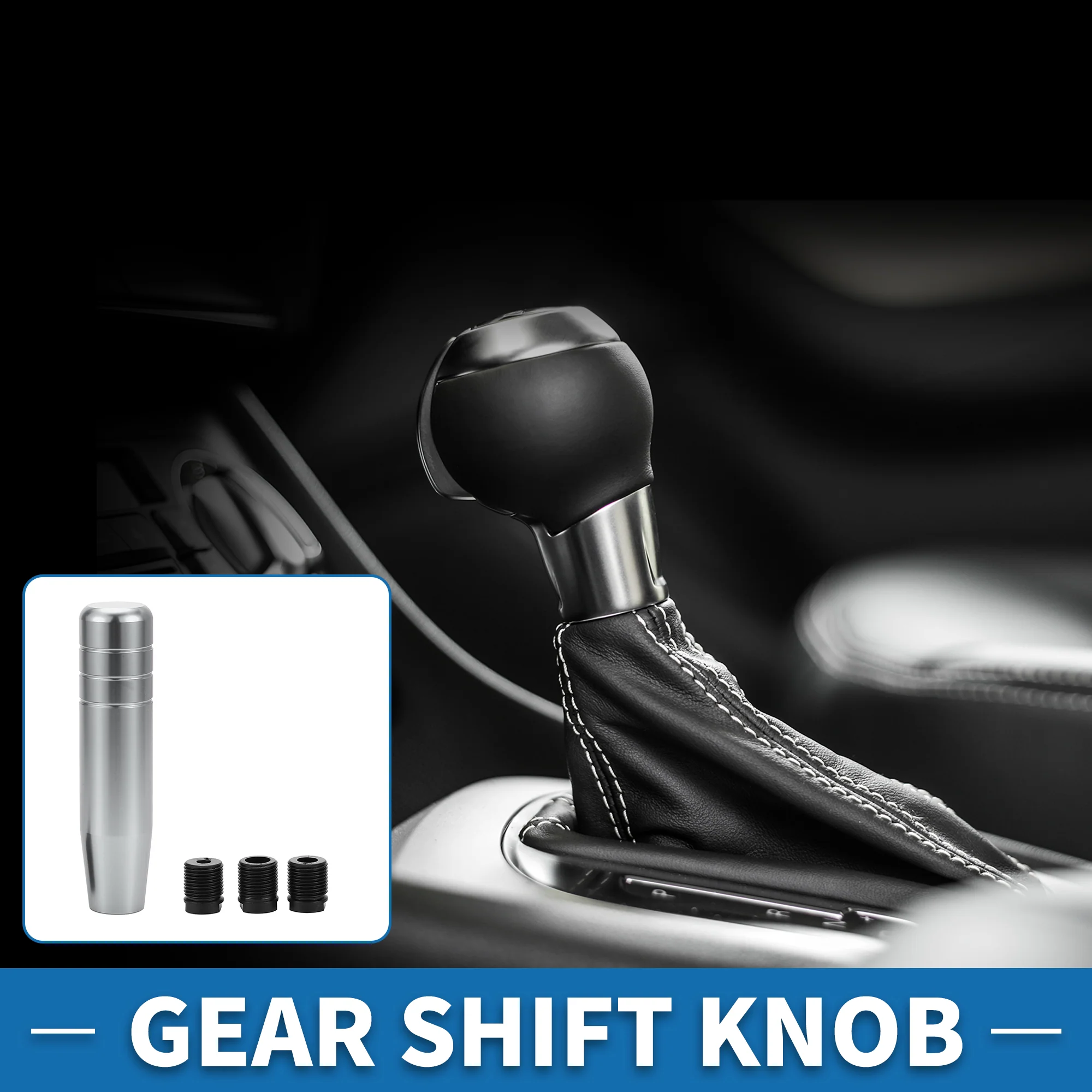 Universal Shift Knob 13cm Stick Shifter Lever Knob with 3 Adapter for Automatic and Manual Vehicle Aluminum Alloy Silver Tone - Image 2