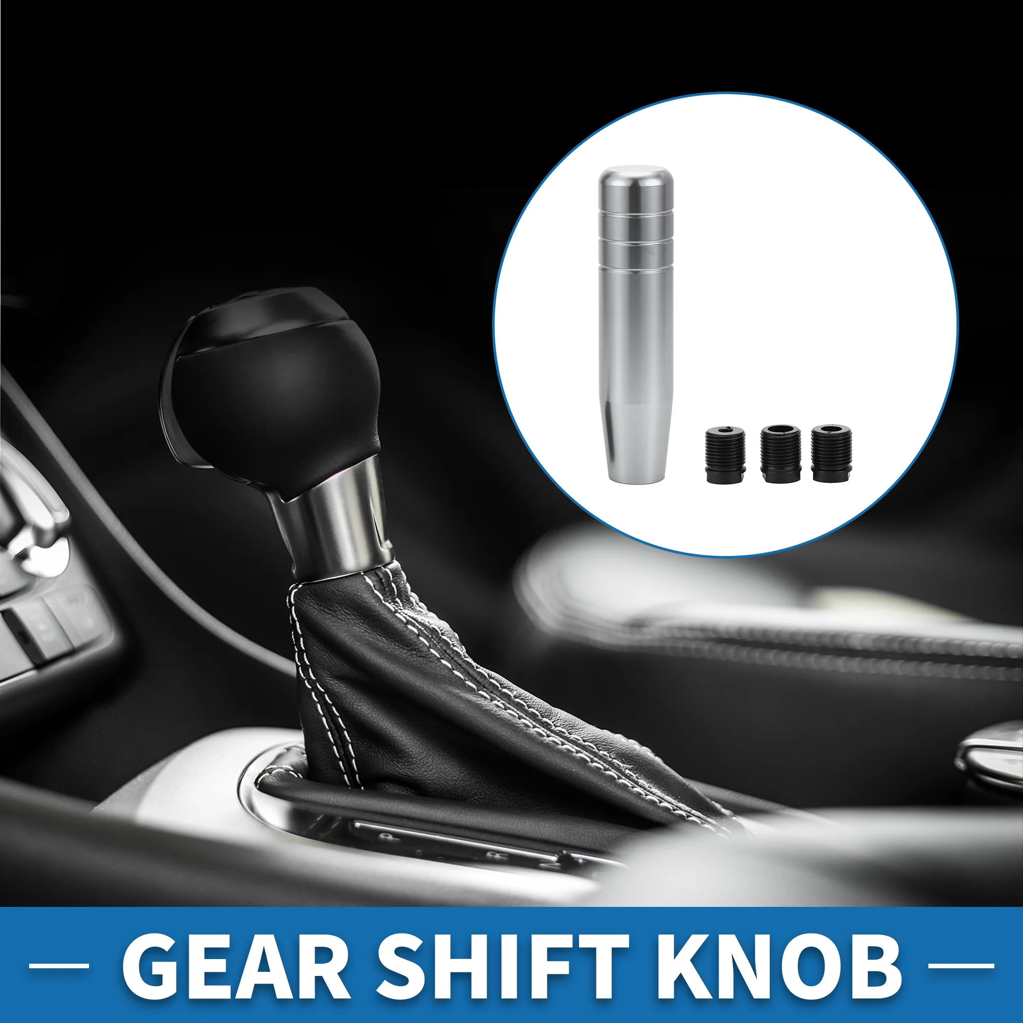 Universal Shift Knob 13cm Stick Shifter Lever Knob with 3 Adapter for Automatic and Manual Vehicle Aluminum Alloy Silver Tone - Image 3