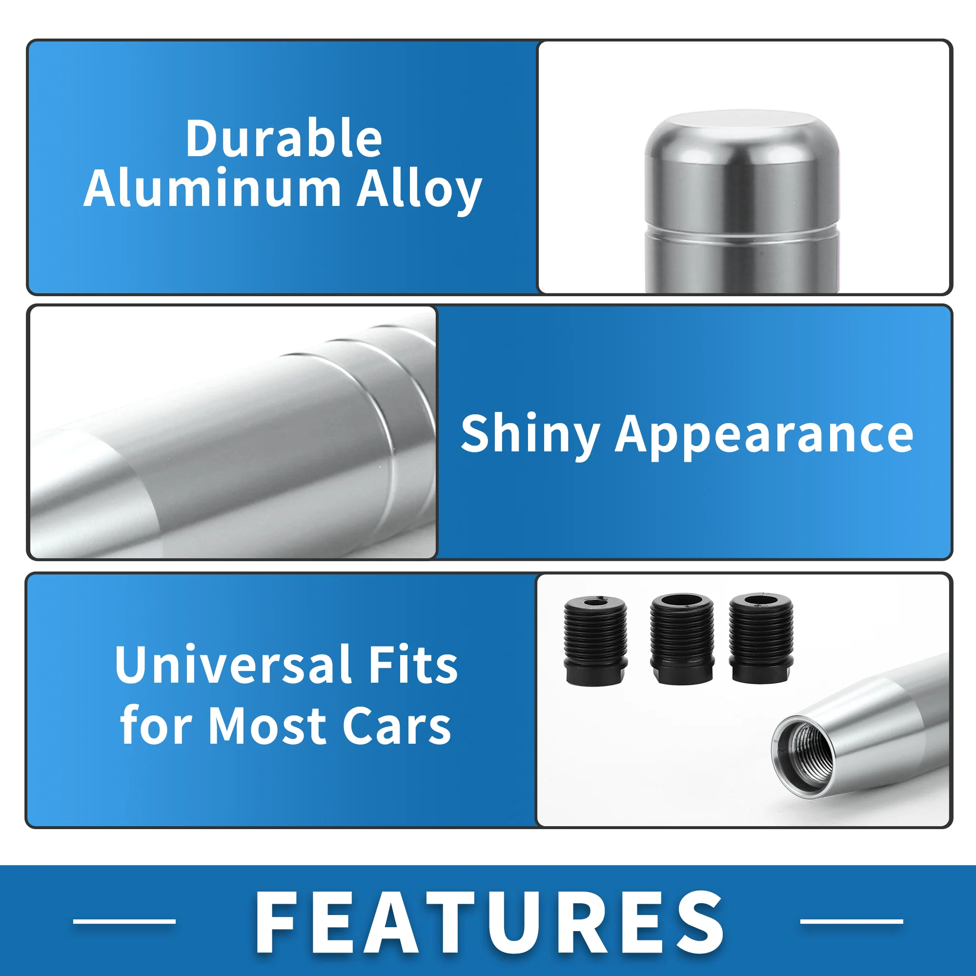Universal Shift Knob 13cm Stick Shifter Lever Knob with 3 Adapter for Automatic and Manual Vehicle Aluminum Alloy Silver Tone - Image 7