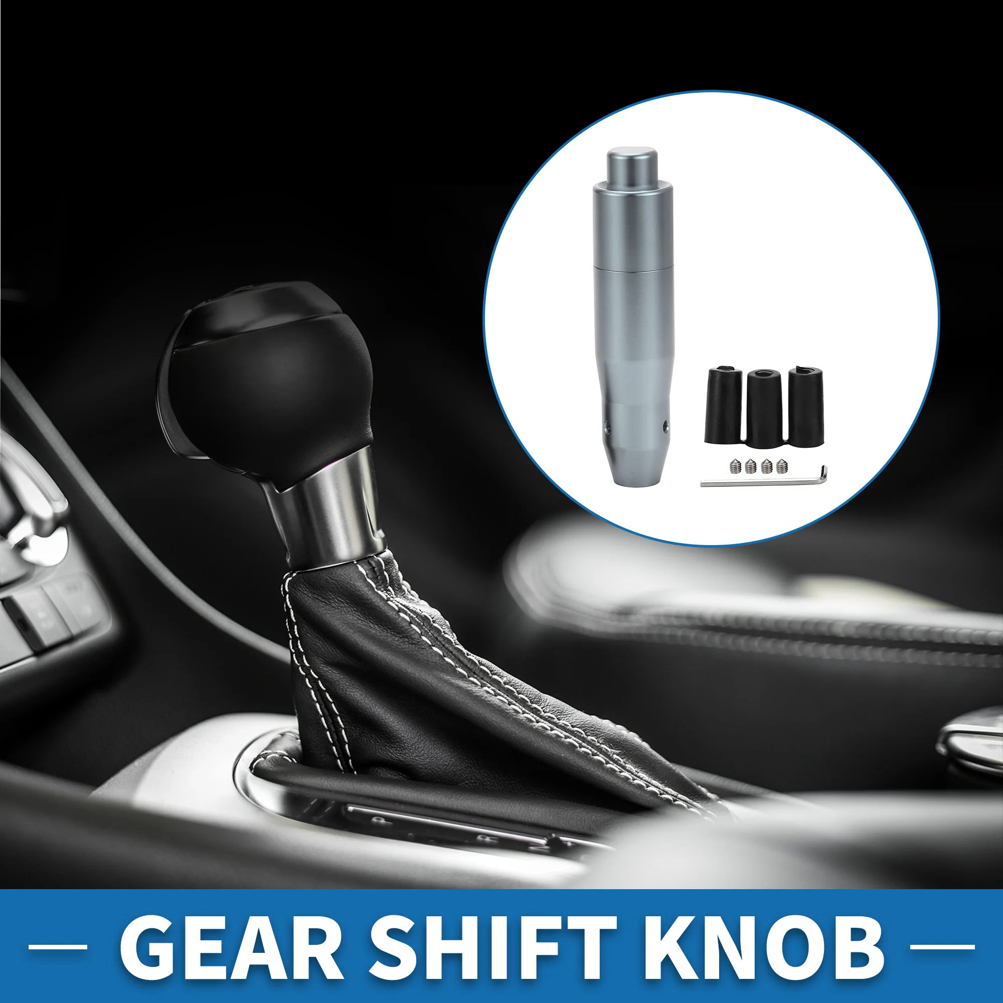 Universal Shift Knob 14.5cm Stick Shifter Lever Knob with 3 Adapter for Automatic and Manual Vehicle Aluminum Alloy Titanium Tone - Image 3