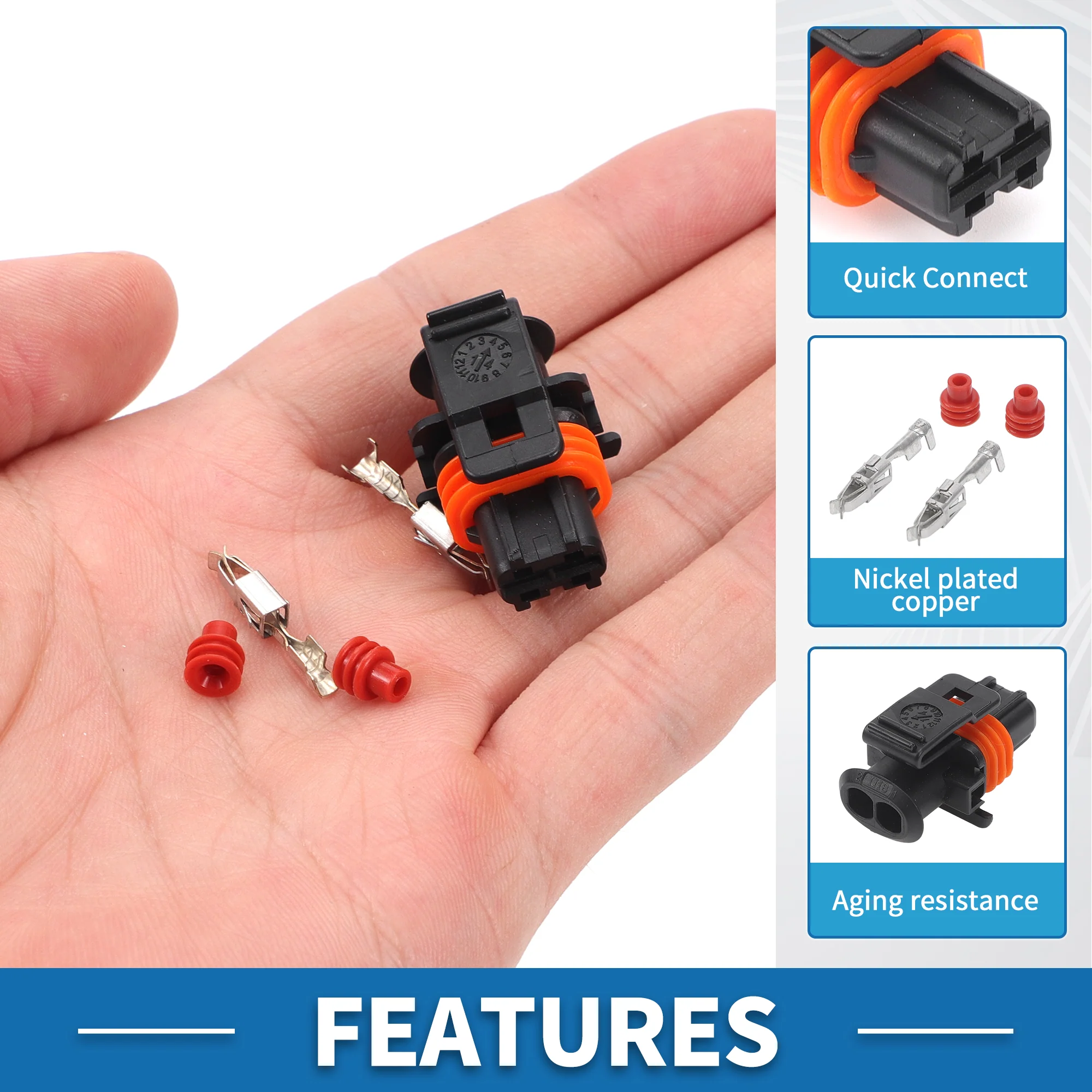 2 Pin Common Rail Diesel Injector Connector No.7703297953 3.5mm Series Waterproof Female Plug for Mercedes-Benz for Renault Plastic Black Orange 1 Set - Image 5