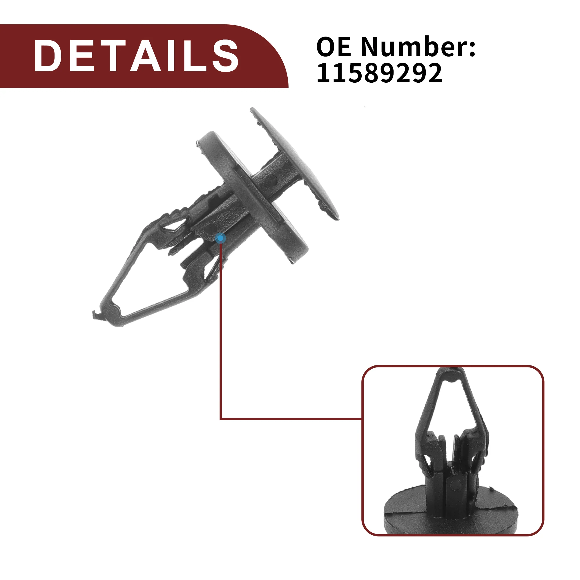 Car Front Fender Skirt Clip for Chevrolet for GMC C K Trucks 2007-2008 Durable No.11589292 | Bumper Push Type Plastic Retainer Rivets Black 50 Pcs - Image 6