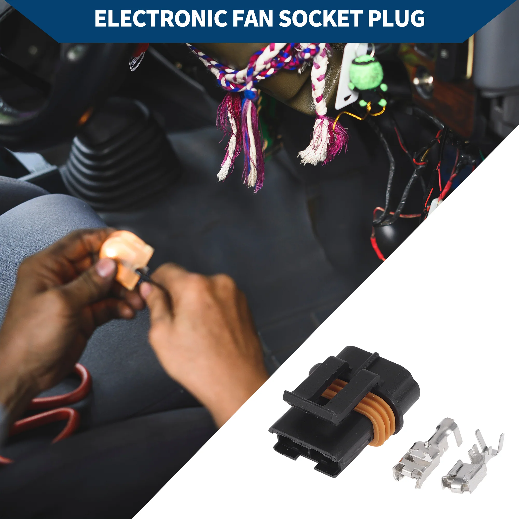2 Pins Electronic Fan Socket Plug for Buick / Inner Female Wiring Harness Cable Connector / Waterproof Plastic, Tinned Copper 6.3mm Series / 1 Set - Image 4