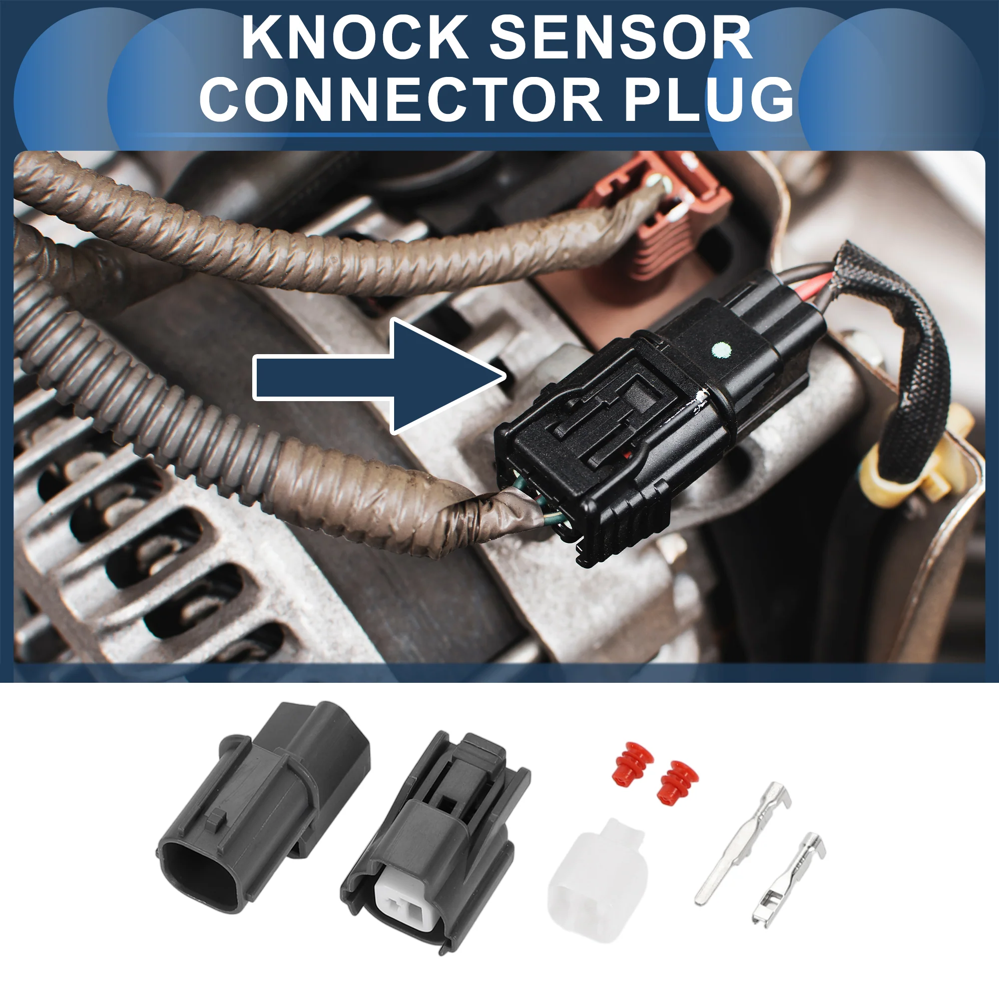 1 Pin Knock Sensor Connector Plug, 2mm Series Female Wire Terminal Connector for Honda K20 Plastic Copper Gray, 1 Set - Image 2