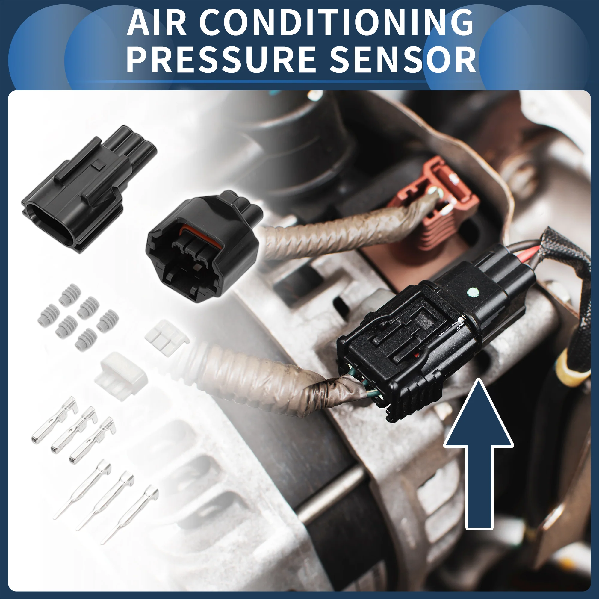 3 Pin Air Conditioning Pressure Sensor, 1.2mm Series Male Female Wire Terminal Connector for Nissan Plastic Copper Black, 1 Set - Image 3