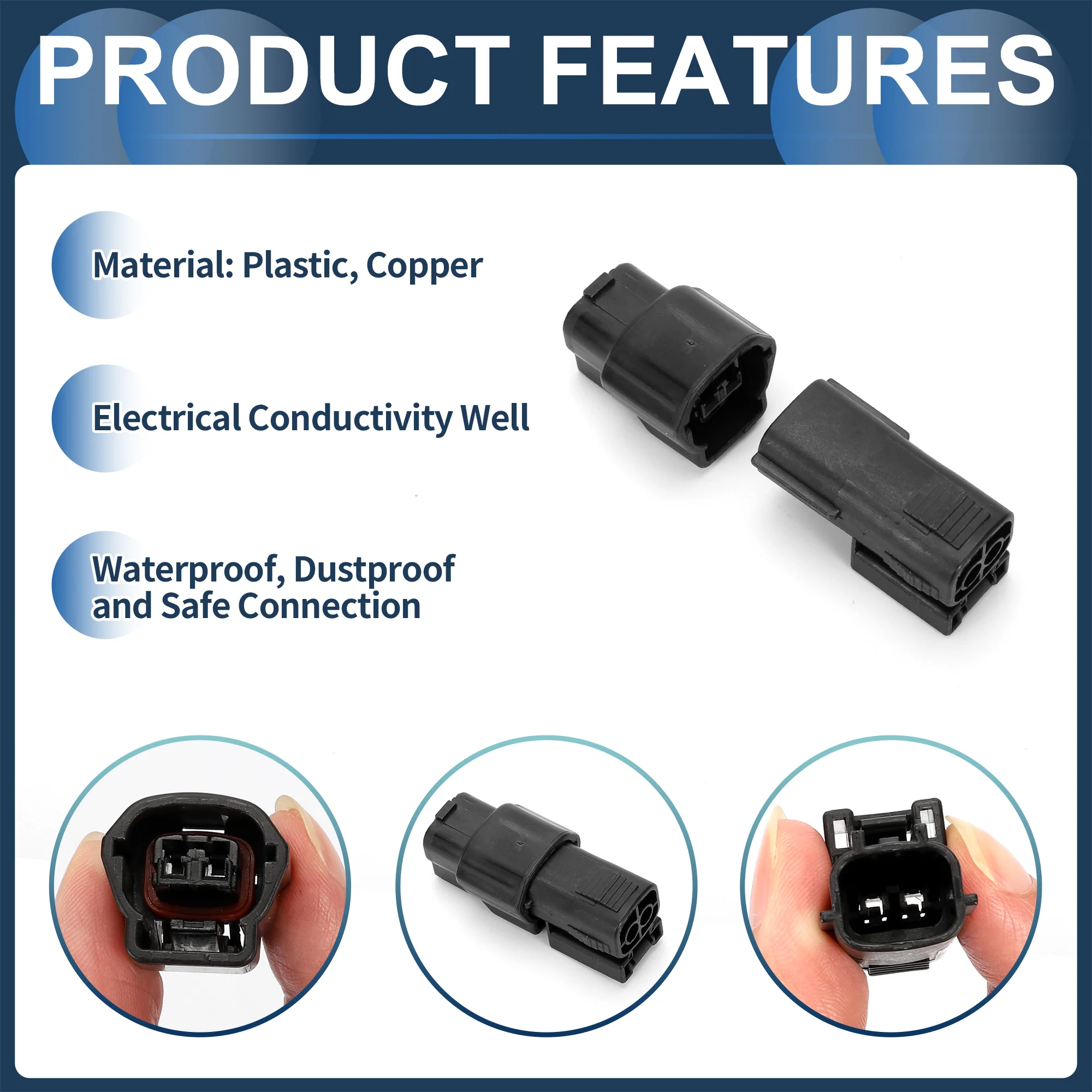 2 Pin Engine Water Temperature Sensor Connector Plug, 2.2mm Series Male Female Wire Terminal Connector for Nissan Plastic Copper Black, 1 Set - Image 5