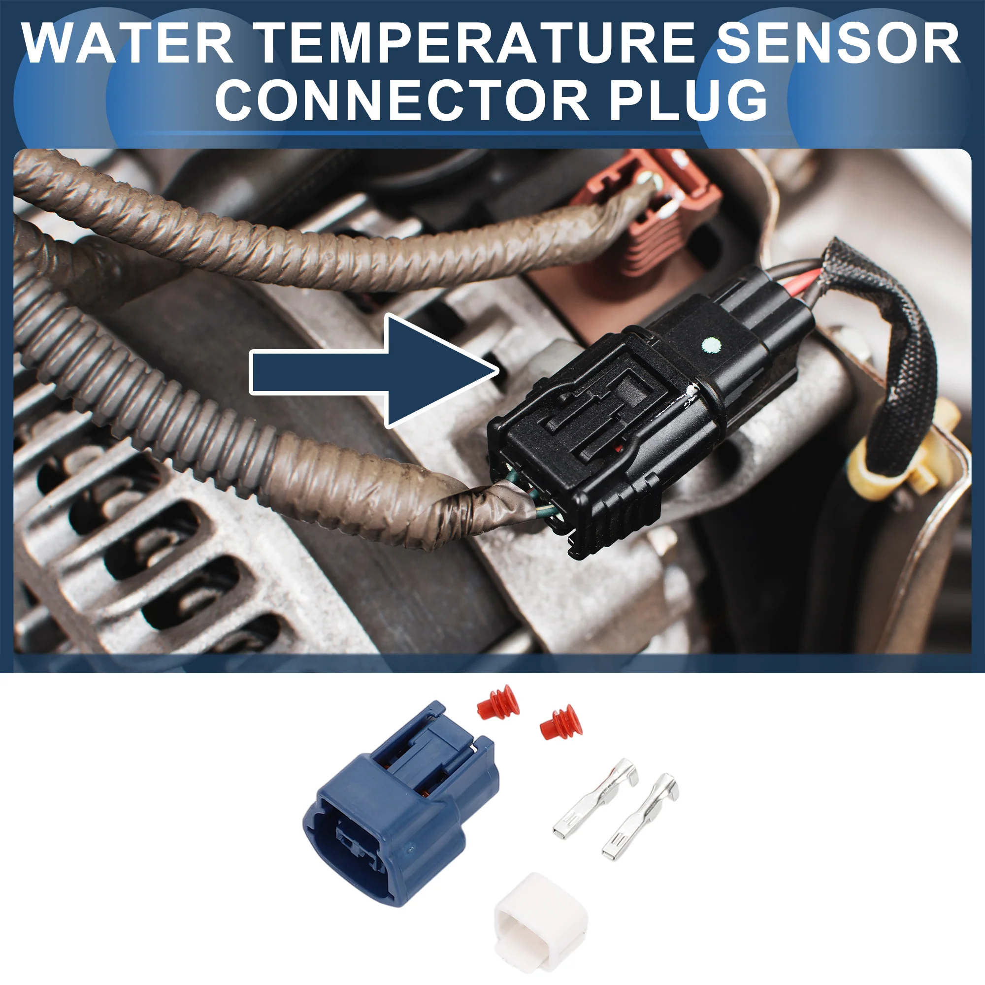 2 Pin Water Temperature Sensor Connector Plug, 2.2mm Series Female Wire Terminal Connector for Nissan Plastic Copper Blue, 1 Set - Image 2