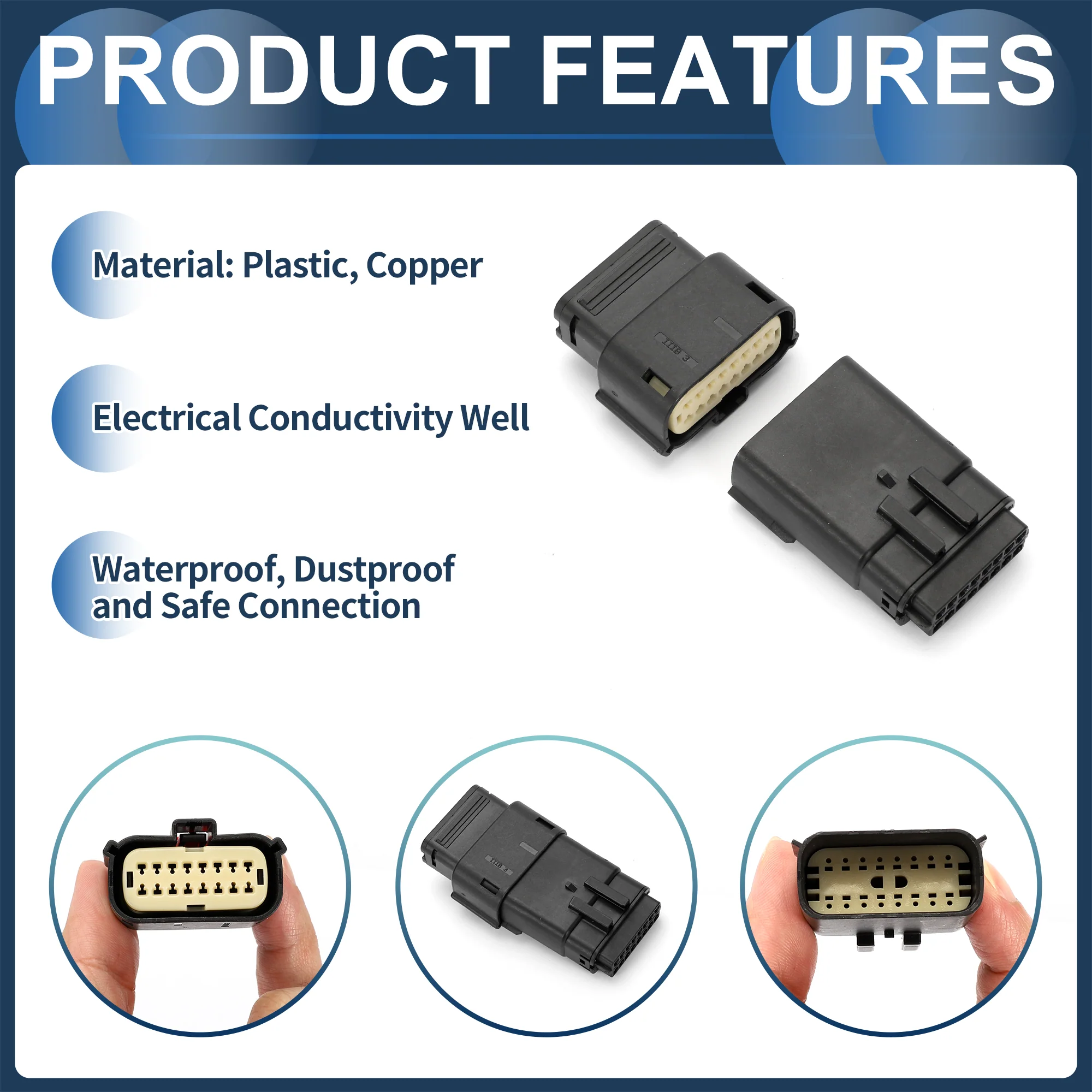 16 Pin Headlight Waterproof Connector Plug, 1.5mm Series Male Female Wire Terminal Connector for Ford Mondeo Plastic Copper Black, 1 Set - Image 5