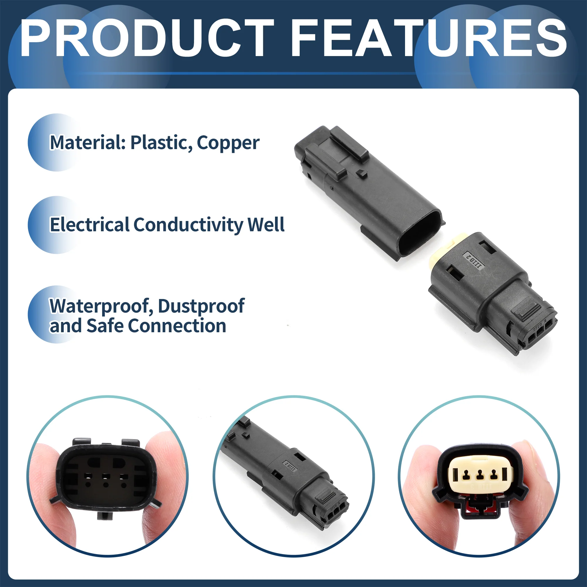 3 Pin Ignition Coil Waterproof Connector Plug, 1.5mm Series Male Female Wire Terminal Connector for Ford for Mazda Plastic Copper Black, 1 Set - Image 5
