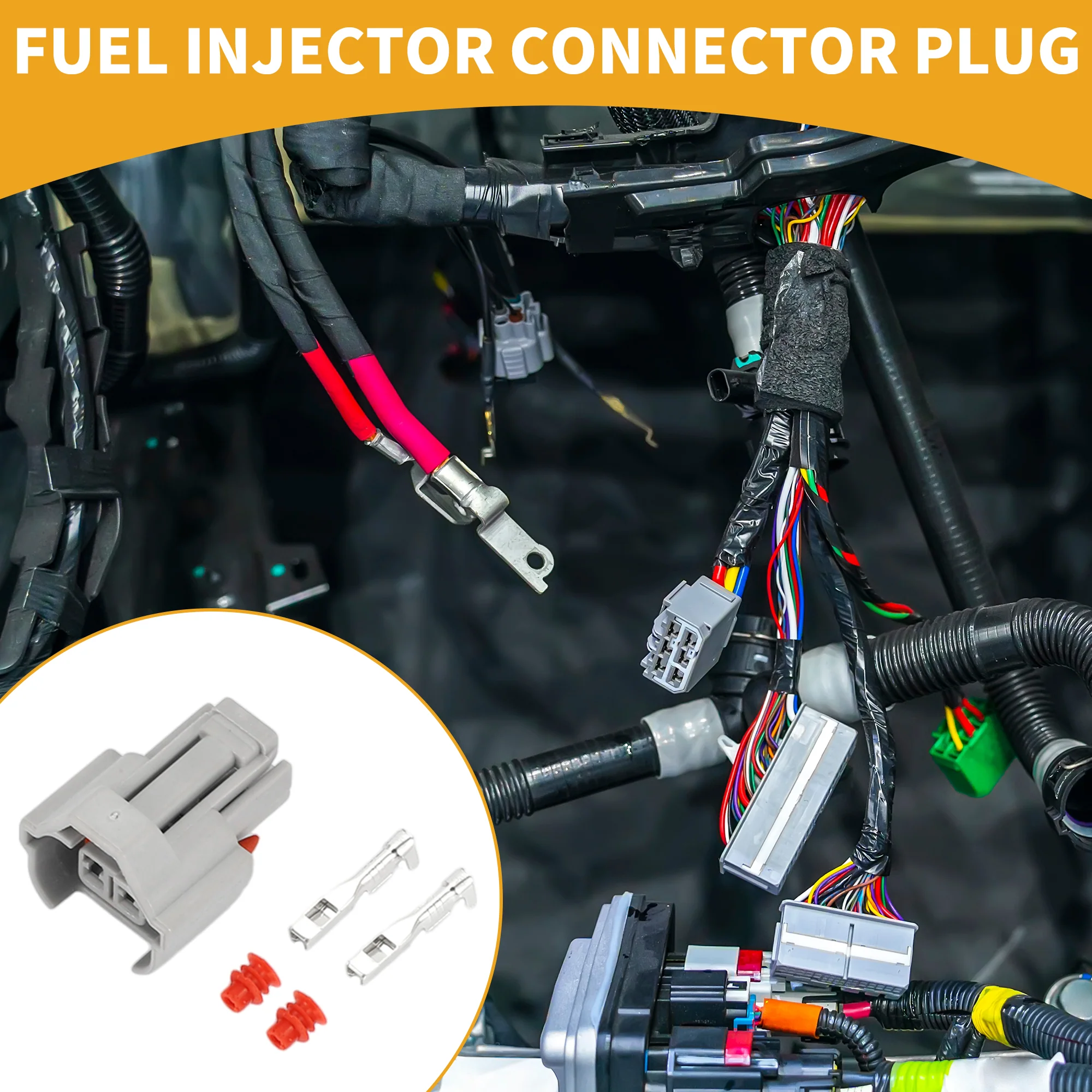 2 Pin Fuel Injector Connector Plug - Car Female Wire Terminal Connector - for Hyundai Elantra Sonata Santa Fe Plastic Gray - 1 Set - Image 2