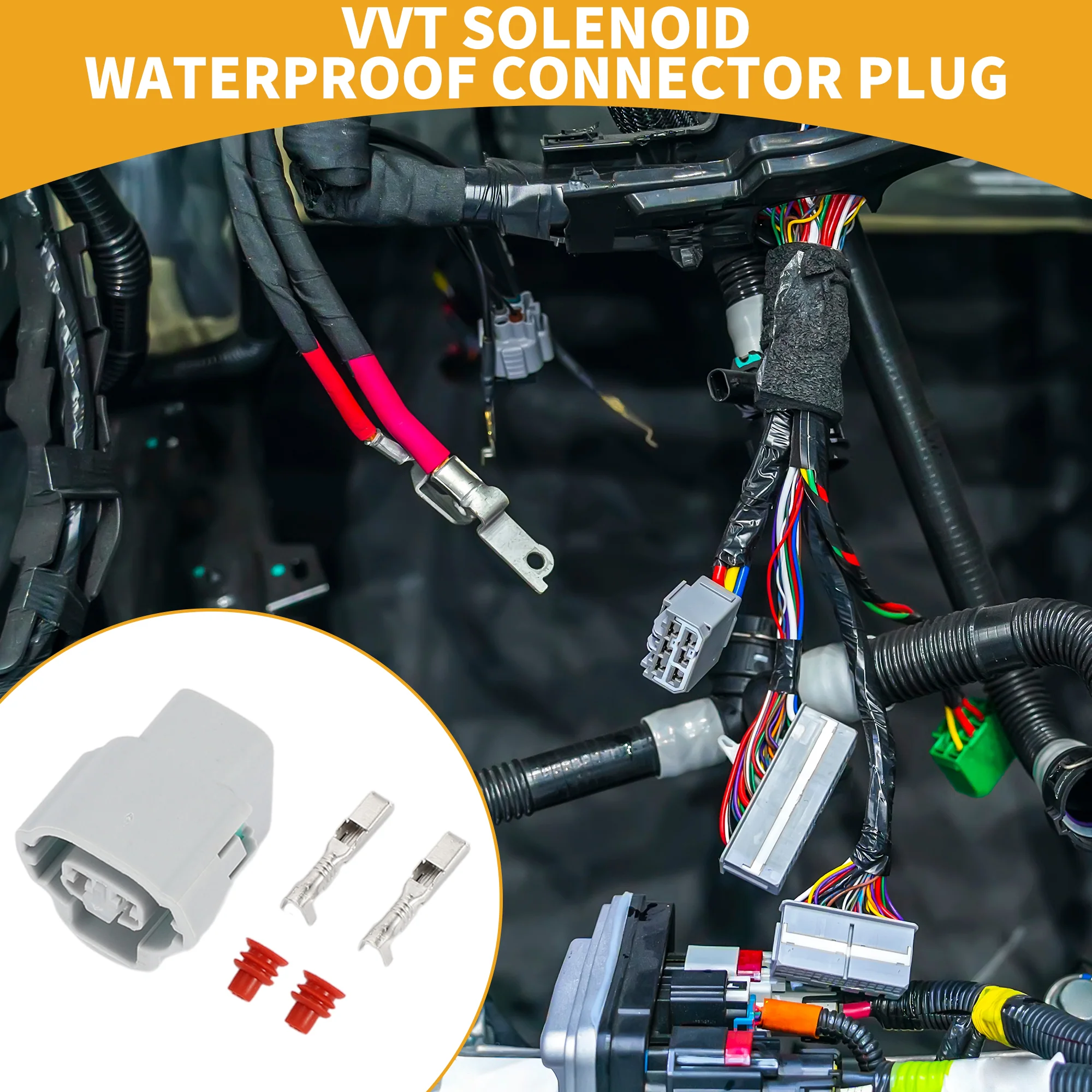 2 Pin VVT Solenoid Waterproof Connector Plug No.153300T010 - Car Female Wire Terminal Connector - for Toyota RAV4 Plastic Gray - 1 Set - Image 2