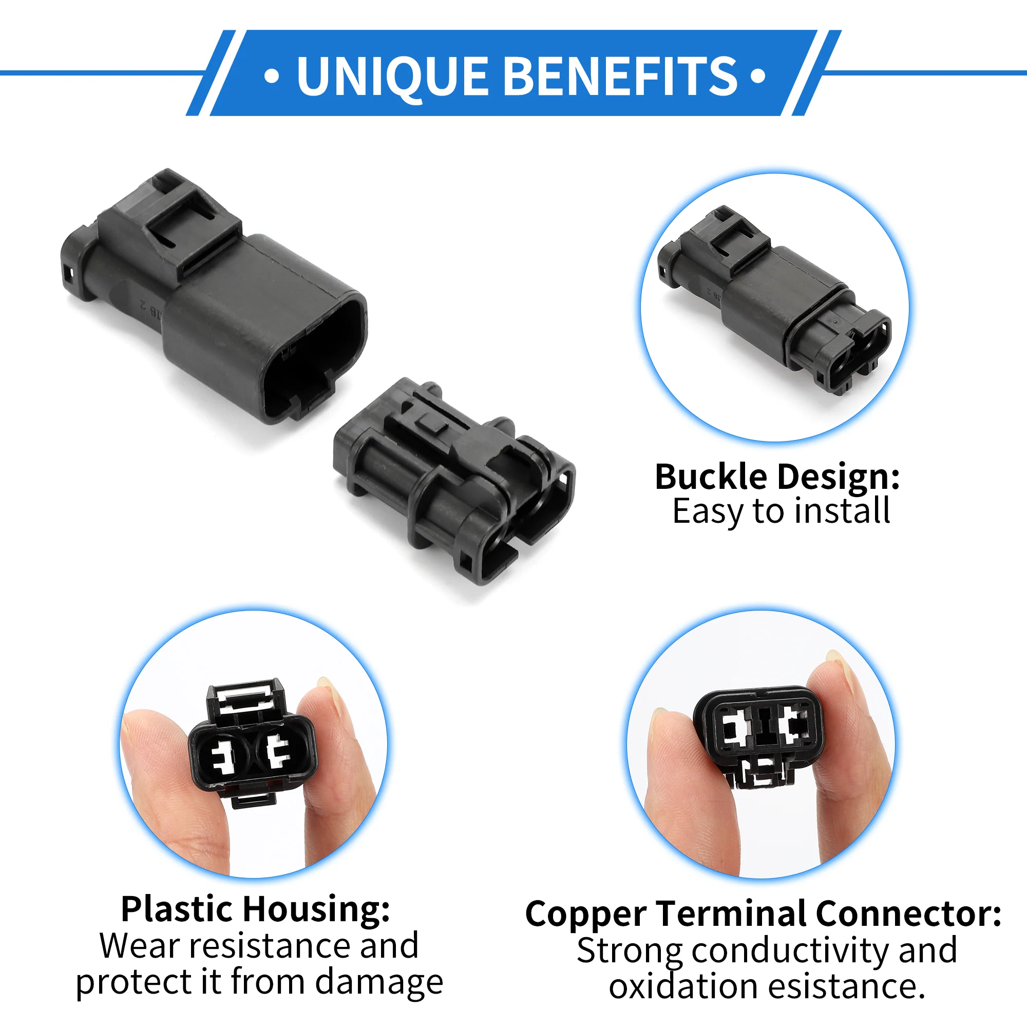 2 Pin Pressure Sensor Switch Connector Plug Kit Compatible for Excavator, Waterproof 6.3 mm Series Plastic Black Male Female Wire Terminal Connector - Image 4