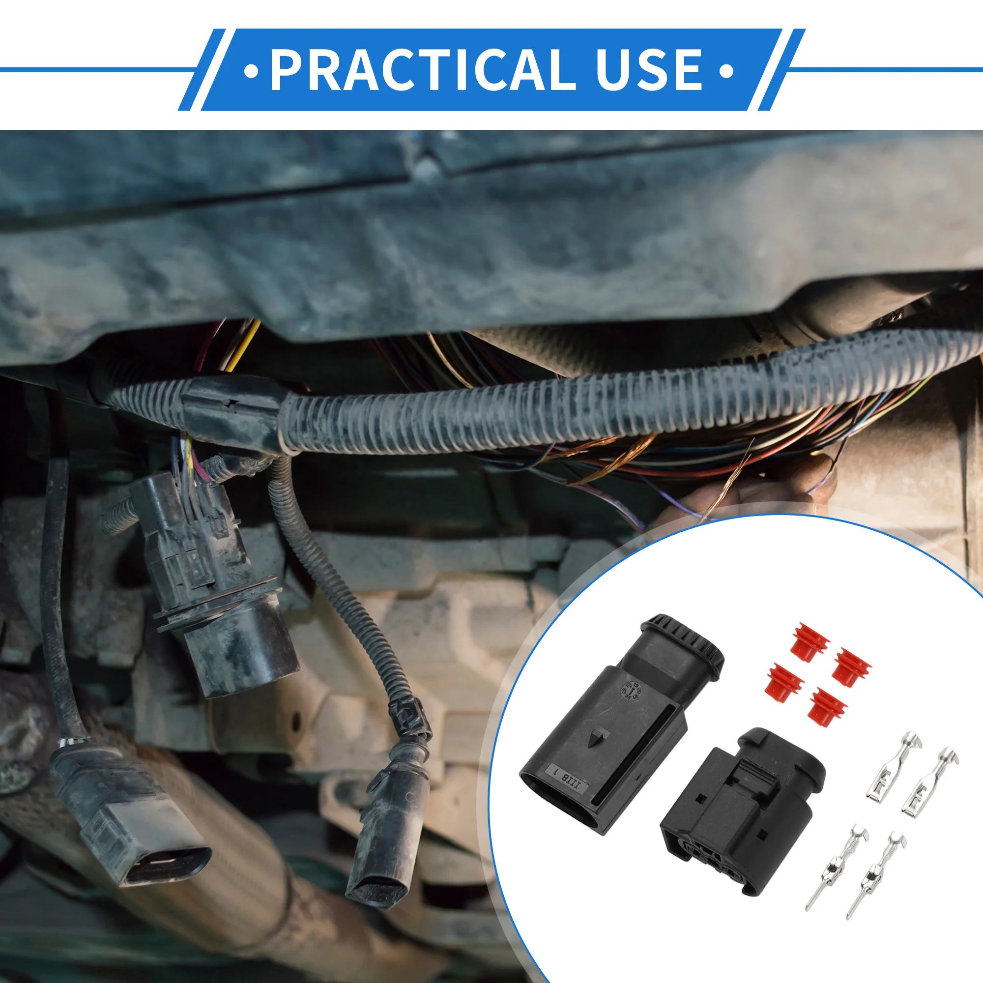2 Pin Air Pump Connector Plug Kit Compatible for Mercedes-Benz, Waterproof 3.5mm Series Plastic Black Male Female Wire Terminal Connector - Image 2