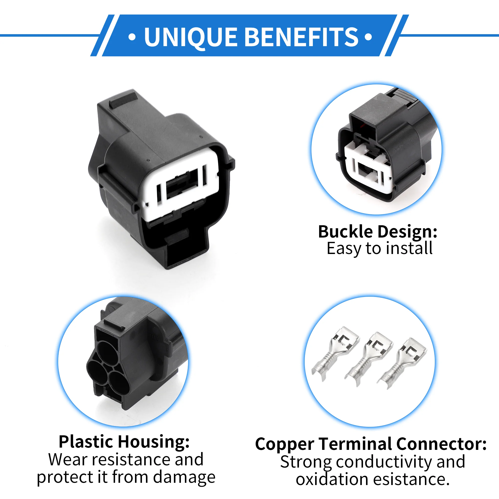 3 Pin Radiator Cooling Fan Connector Plug Kit Compatible for Hyundai, Waterproof 7.8mm Series Plastic Black Female Wire Terminal Connector - Image 4