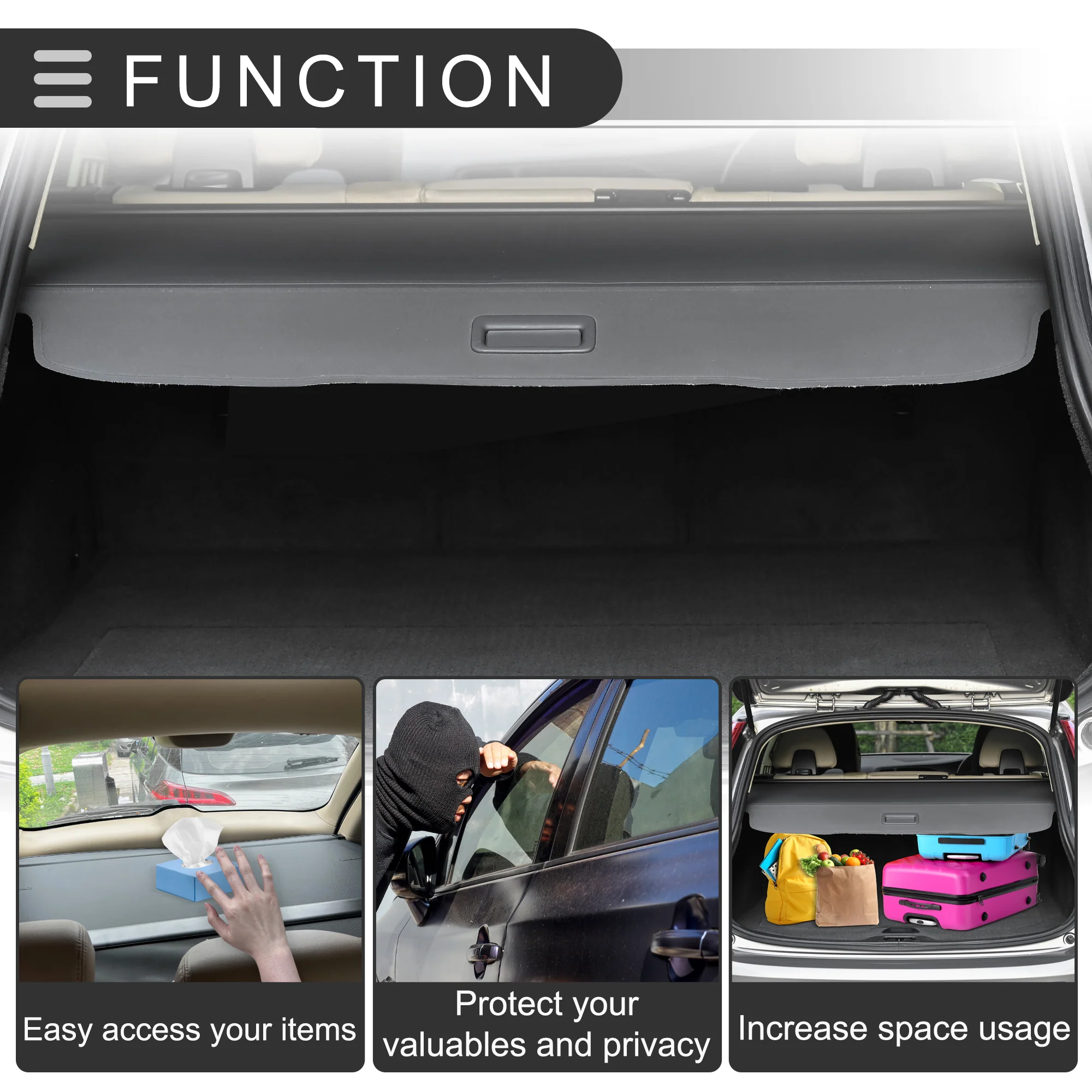 Car Trunk Retractable Cargo Cover for Subaru Forester 2019-2024 Rear Trunk Parcel Shelf Luggage Security Shield Shade, Canvas, Black Carbon Fiber - Image 5