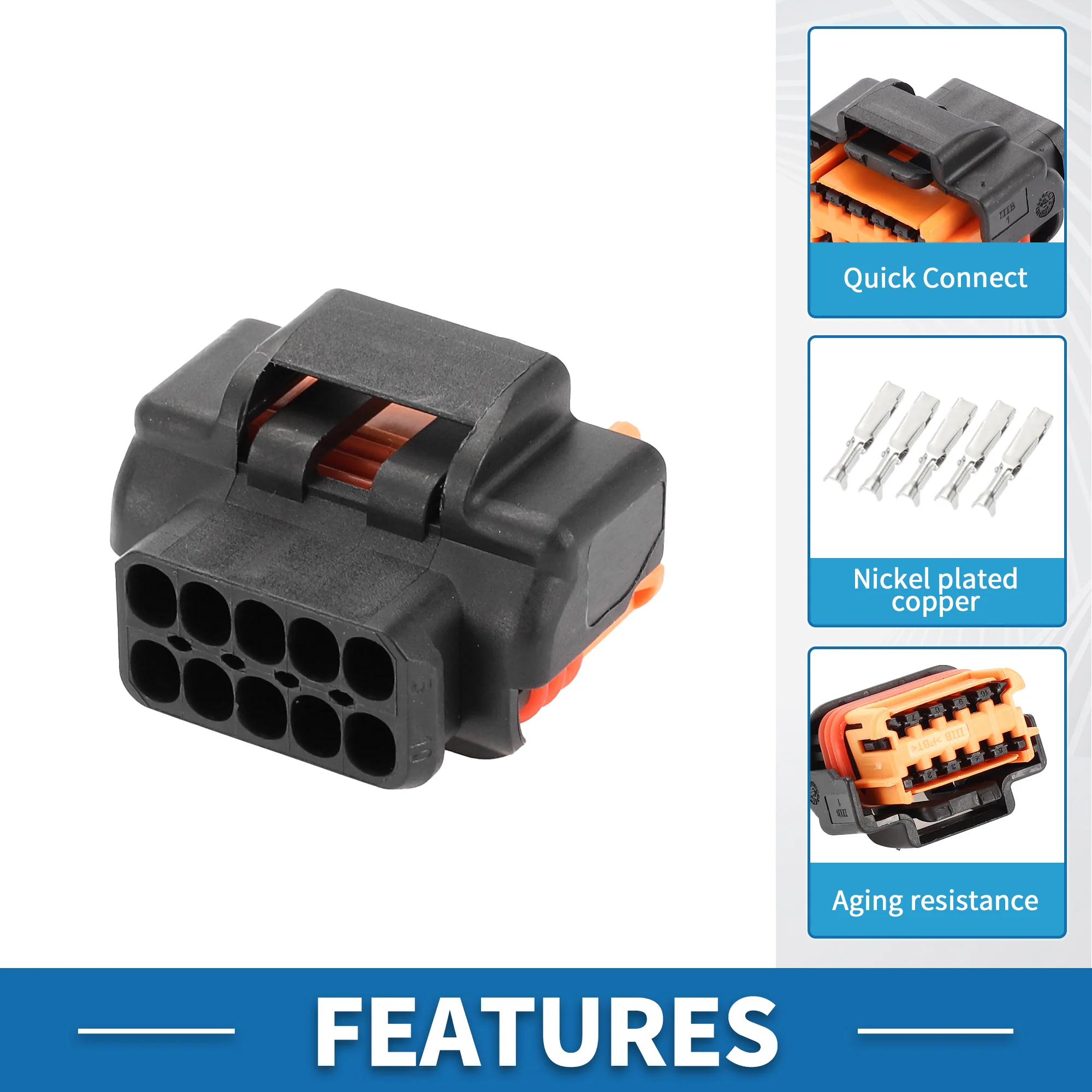 10 Pin Headlight Repair Connector Plug 1.5mm Series Female Wire Terminal Connector for Renault Plastic Black Orange 1 Set - Image 5