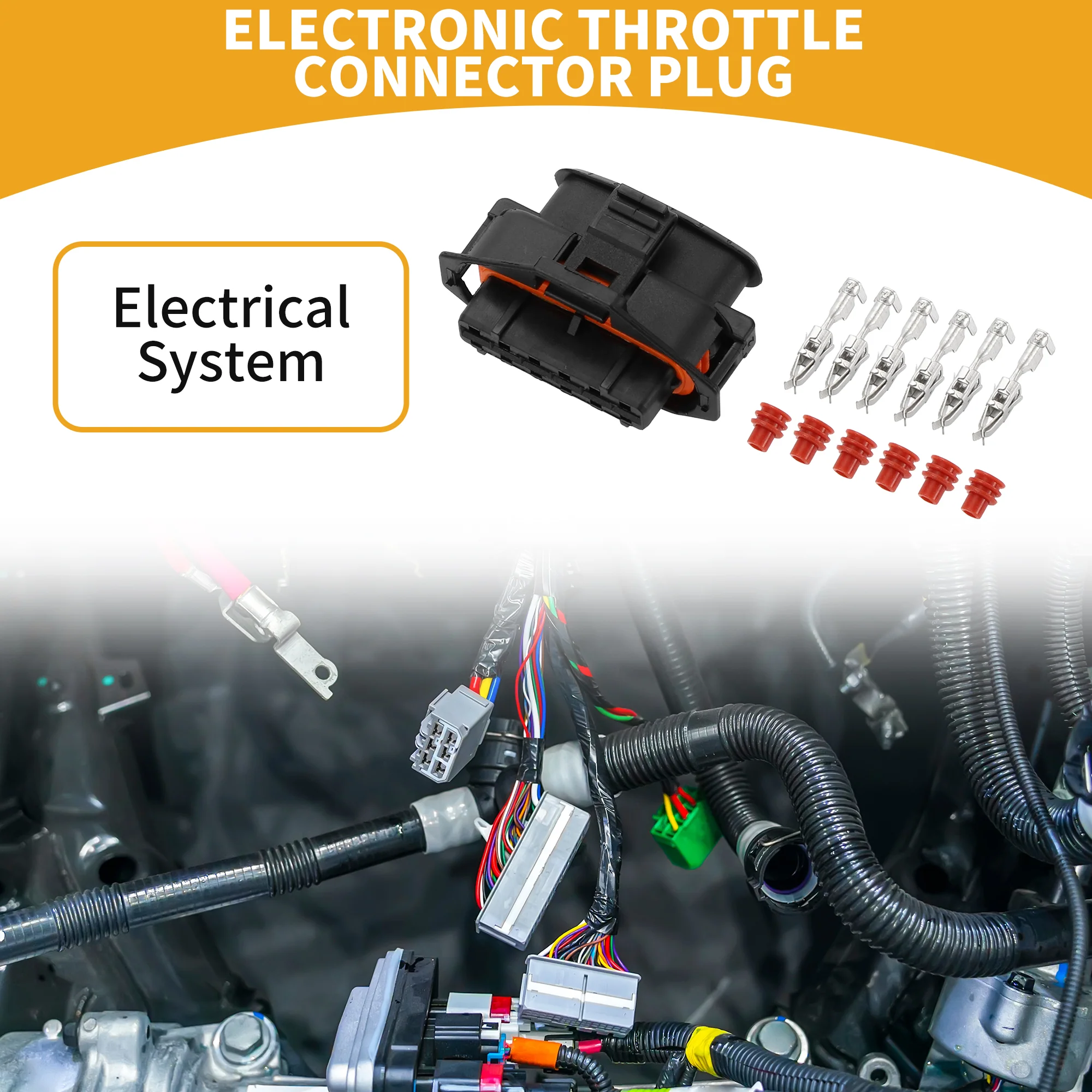 6 Pin Electronic Throttle Connector Plug Car Female Wire Terminal Connector for Karrier Plastic Tin-Plated Copper Black Orange - 1 Set - Image 3