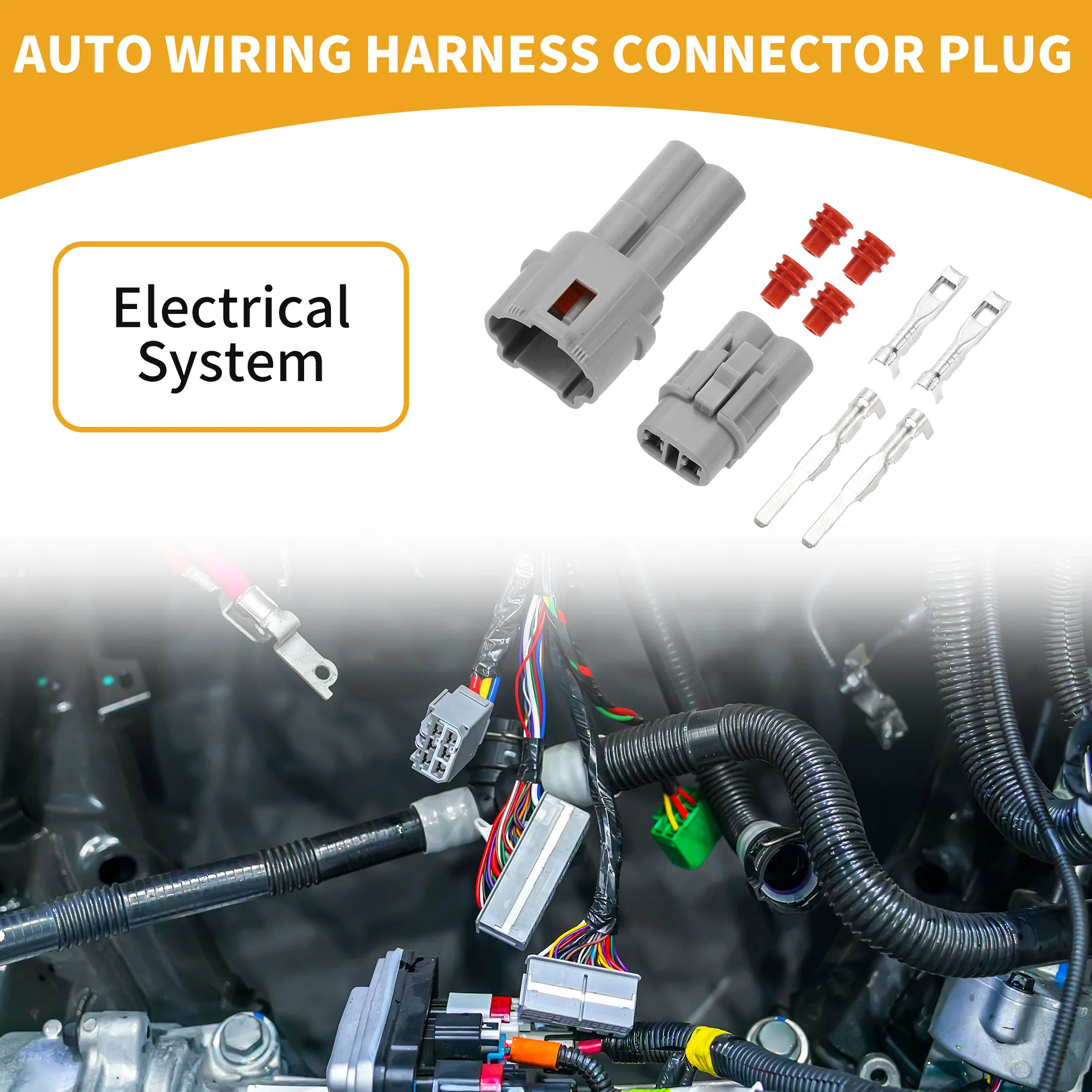 2 Pin Auto Wiring Harness Connector Plug Car Male Female Wire Terminal Connector for Honda Plastic Tin-Plated Copper Gray - 1 Set - Image 3