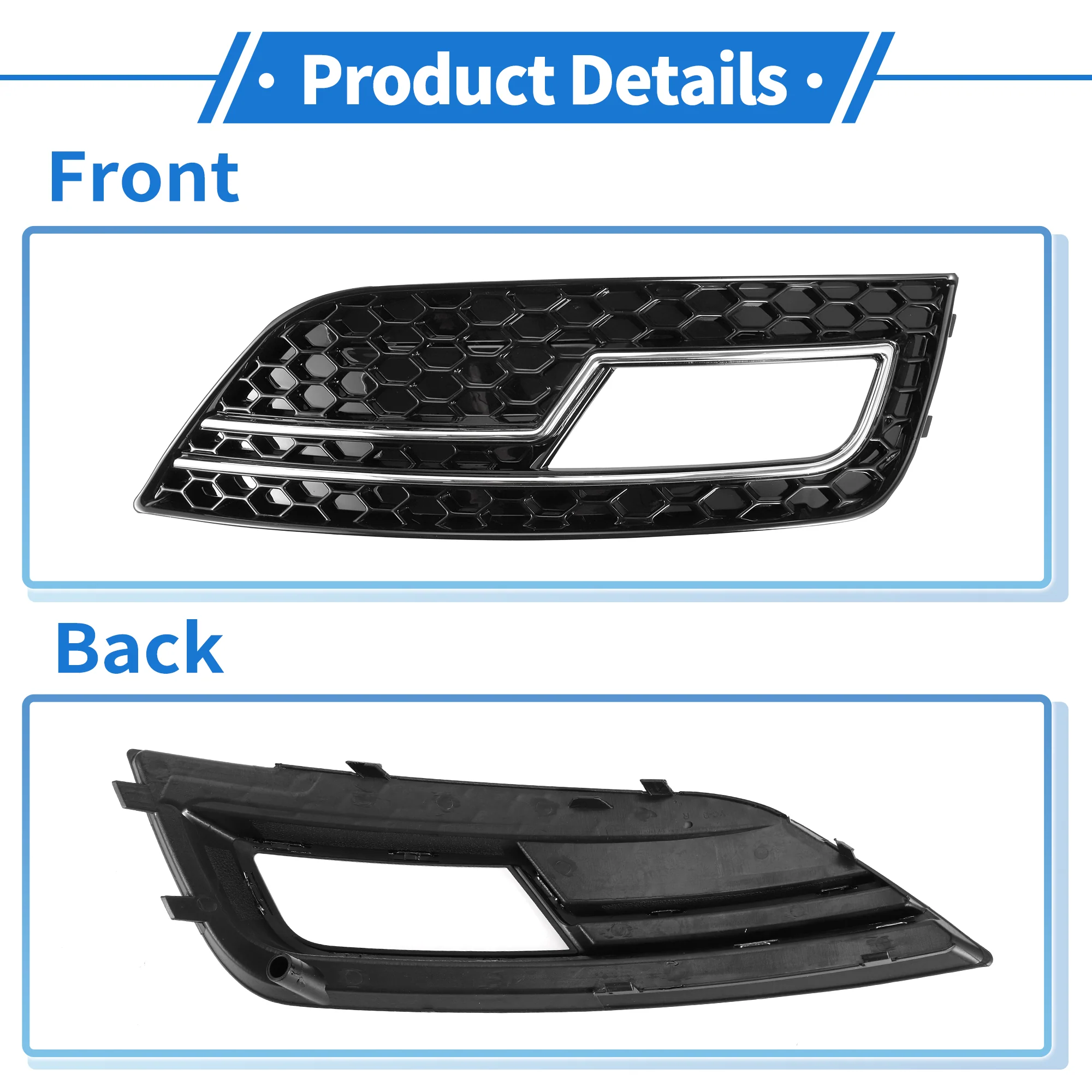 1 Pair Fog Light Grill for Audi A4L B9 S4 RS4 2013-2016 Durable ABS Black Front Left Right Front Lower Bumper Fog Light Cover Inserts - Image 6