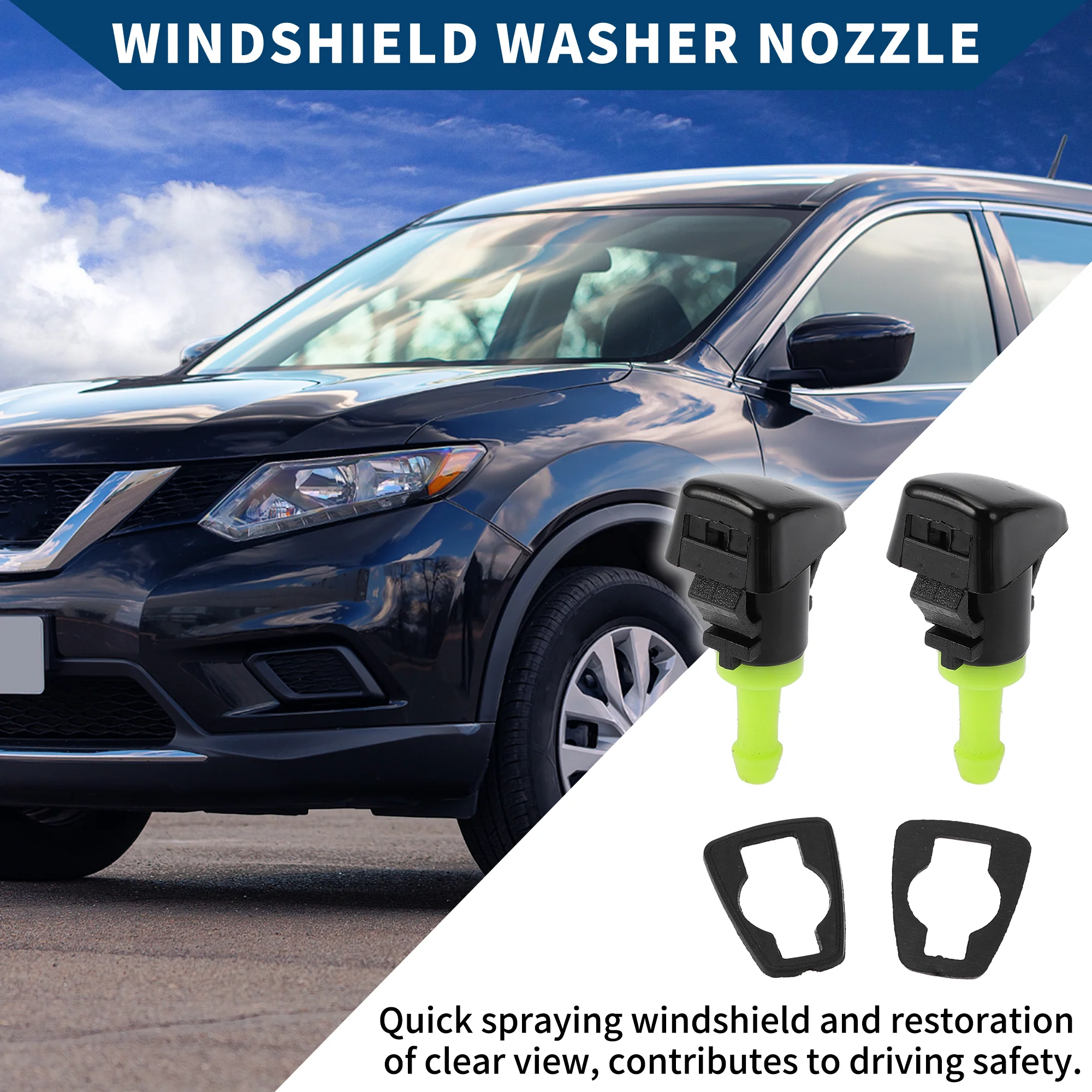No.4805742AB/5116079AA/5303833AA Windshield Washer Nozzle for Dodge Durango 2004-2009 / Front Windshield Spray Nozzles Wiper Spray Washer Jet / Durable / ABS / 2 Pcs Black Green - Image 4