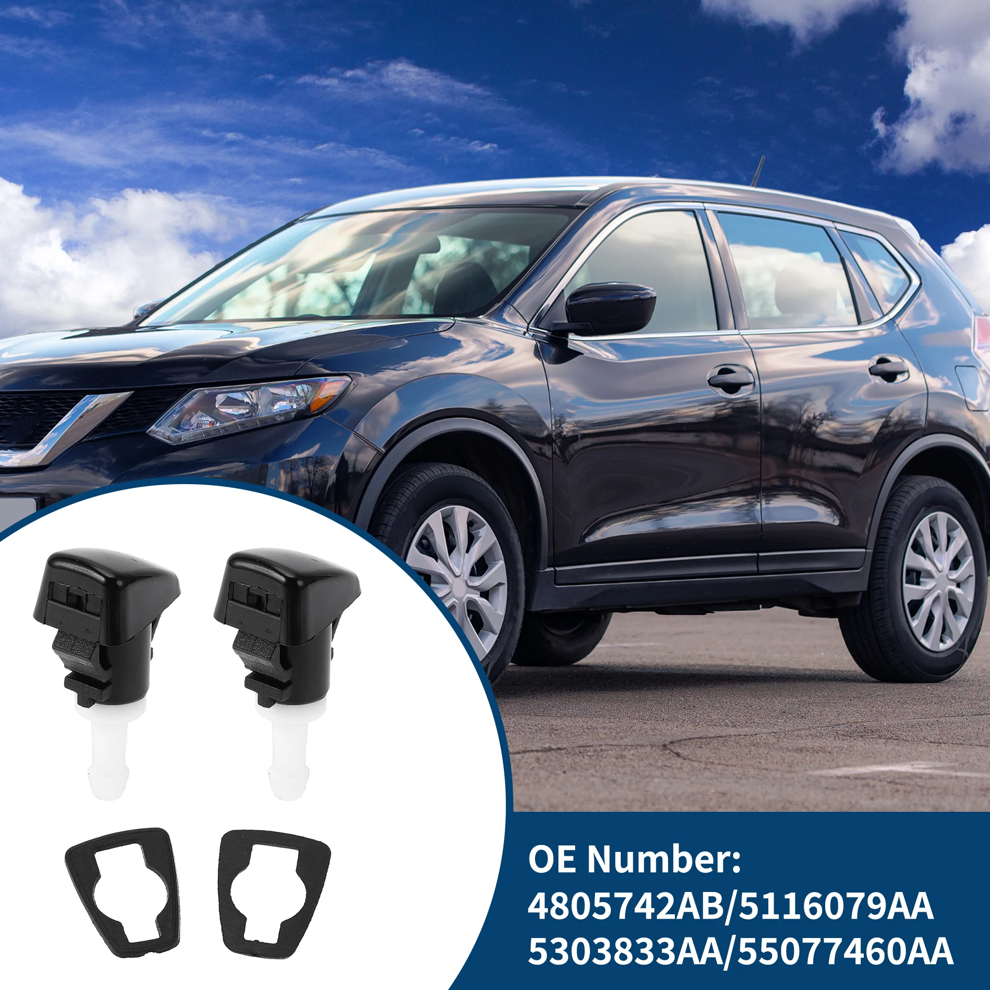 No.4805742AB/5116079AA/5303833AA Windshield Washer Nozzle for Dodge Durango 2004-2009 / Front Windshield Spray Nozzles Wiper Spray Washer Jet / Durable / ABS / 2 Pcs Black White - Image 2