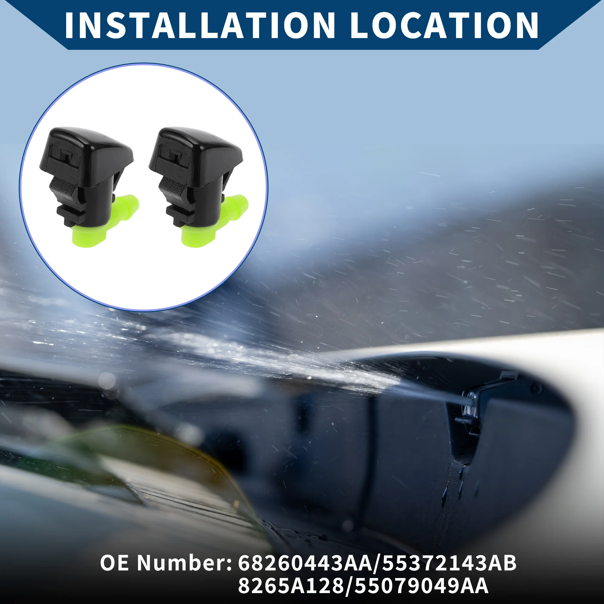 No.68260443AA/55372143AB/8265A128/55079049AA Windshield Washer Nozzle for Jeep Grand Cherokee 2011-2018 / Front Windshield Spray Nozzles Wiper Spray Washer Jet / Durable / 2 Pcs - Image 3