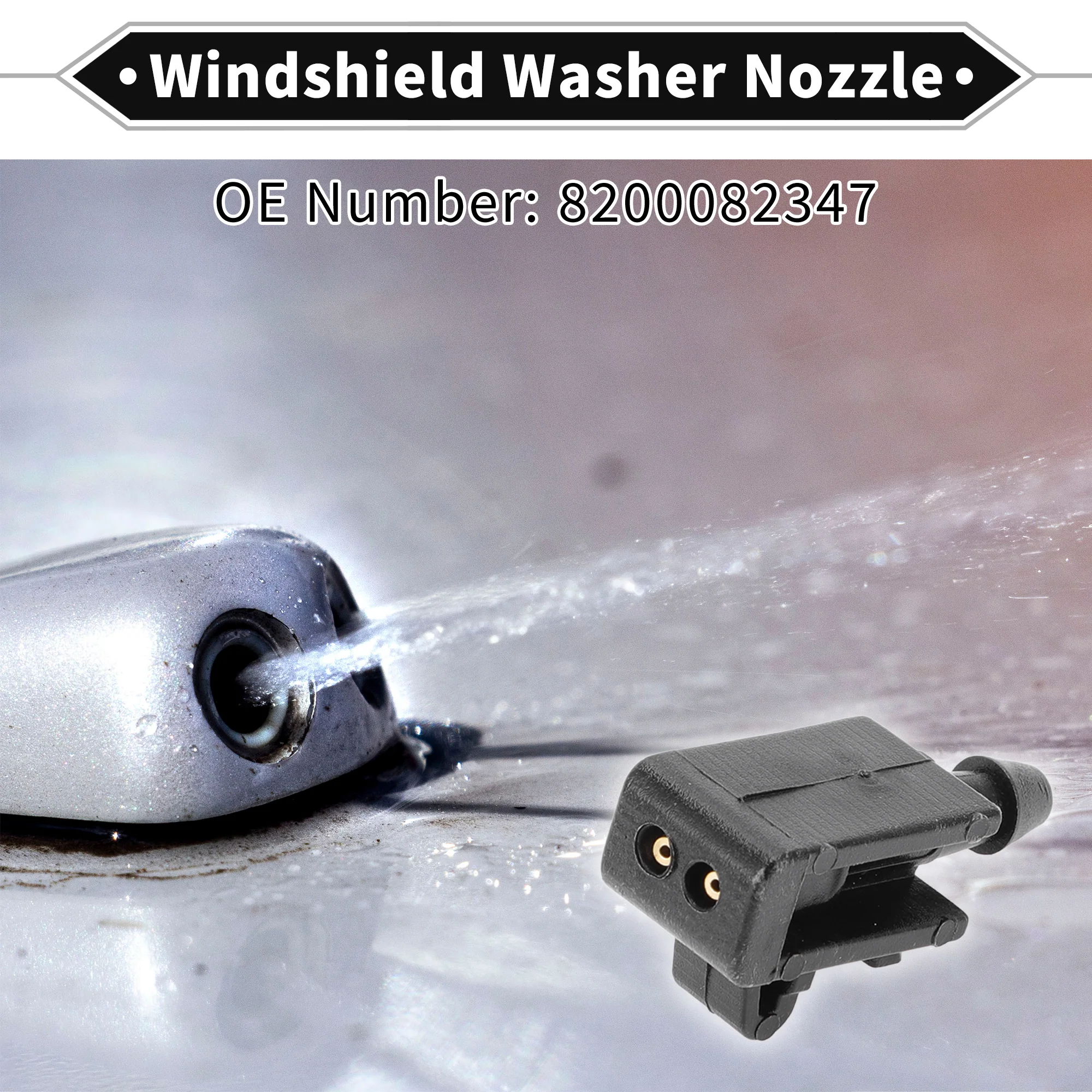 2 Pcs Windshield Washer Nozzle Compatible for Renault Megane 2003-2009, ABS Black Front Windshield Spray Nozzles Wiper Spray Washer Jet No.8200082347 - Image 3