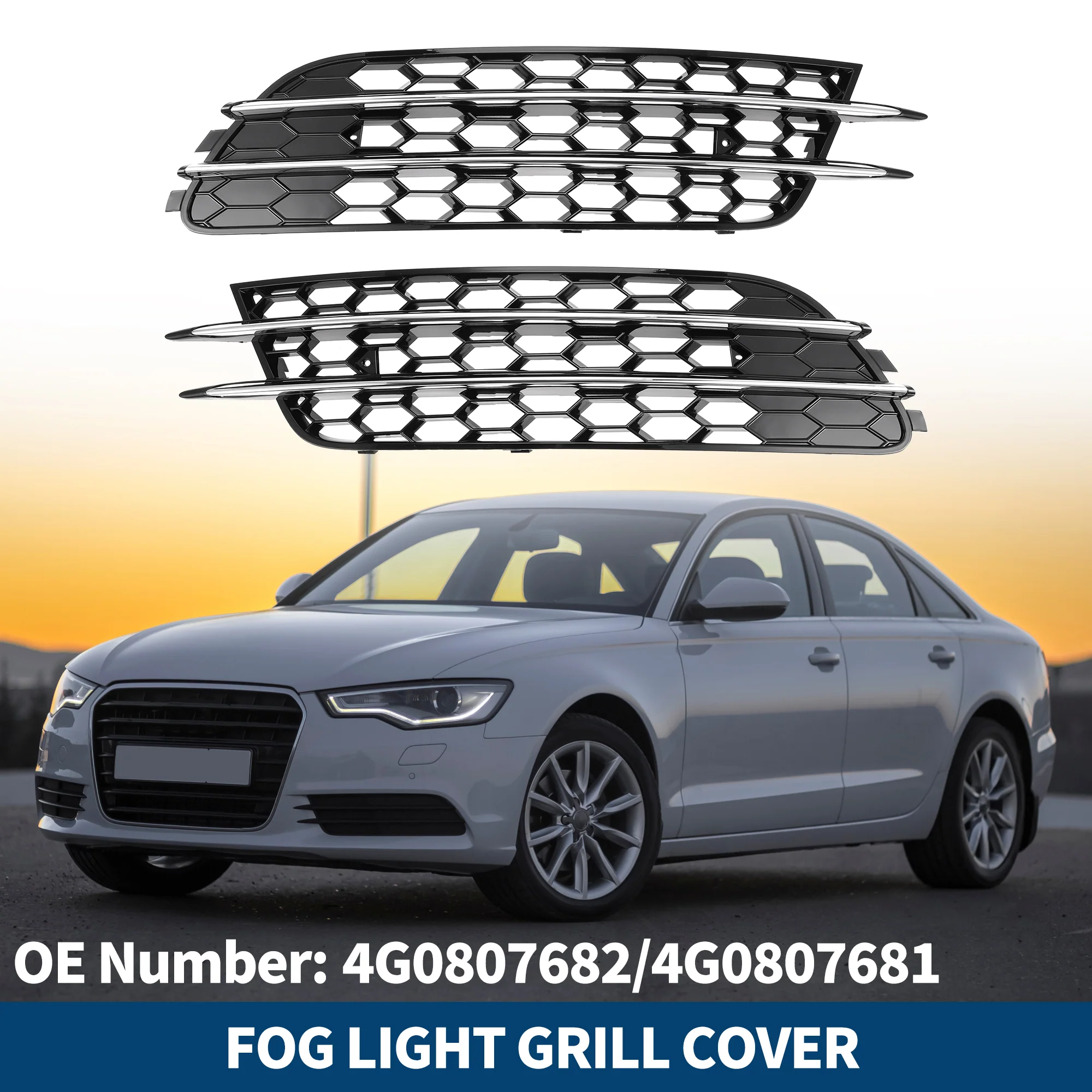 No.4G0807682/4G0807681 Fog Light Grill for Audi A6 C7 2012-2015 Front Left Right Front Lower Bumper Fog Light Cover Inserts ABS 1 Pair Black Silver Tone - Image 2